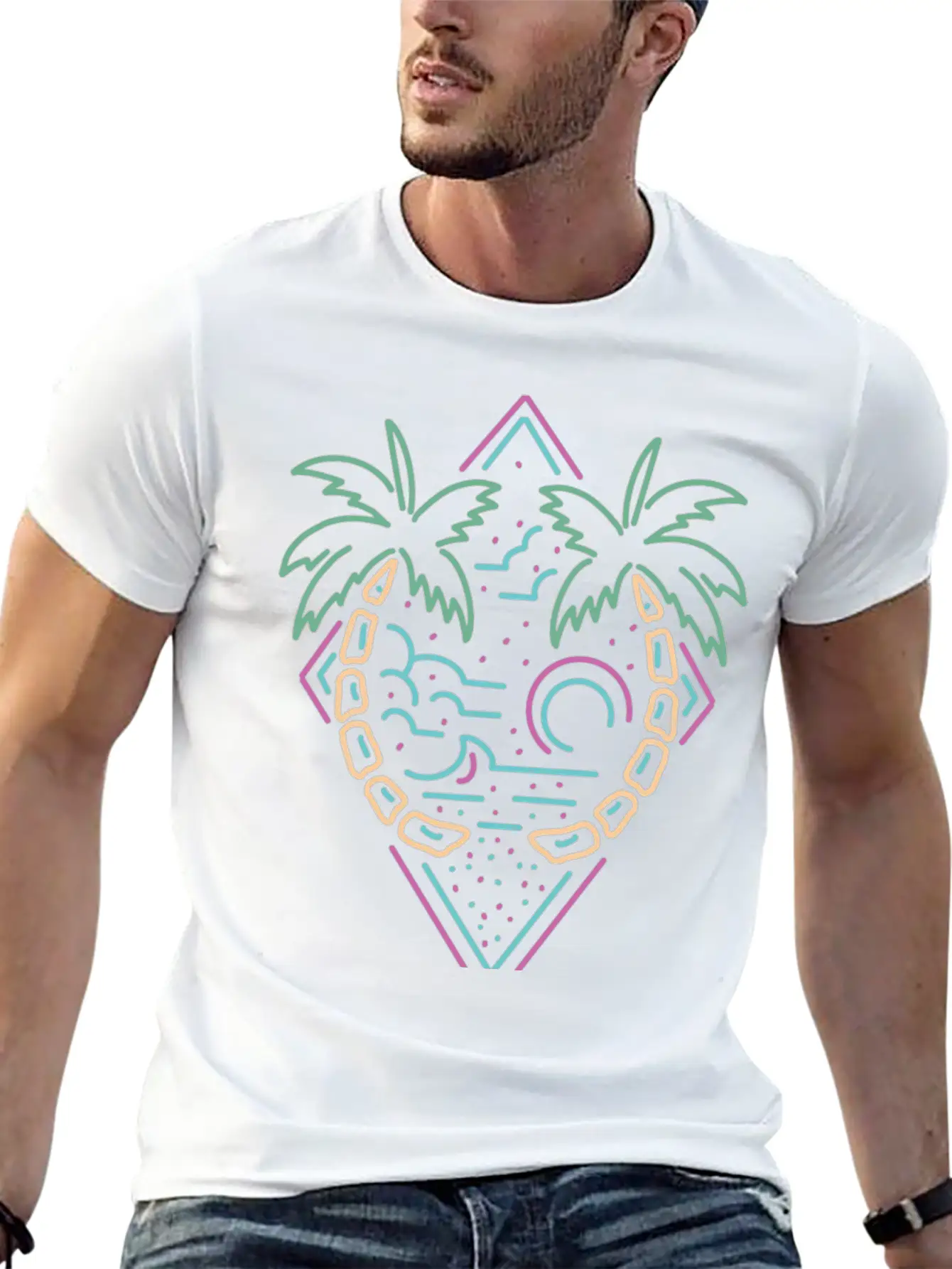 Neon Summer Monoline Stylish Everyday T-Shirt – Unisex Basic Cotton Tee