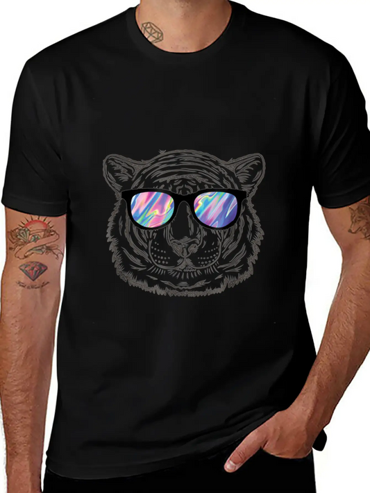 Neon Tiger Animal Party Sunglasses Rave 80s Shirt Unisex Short Sleeve Soft Cotton T-Shirt – Casual Everyday Wear