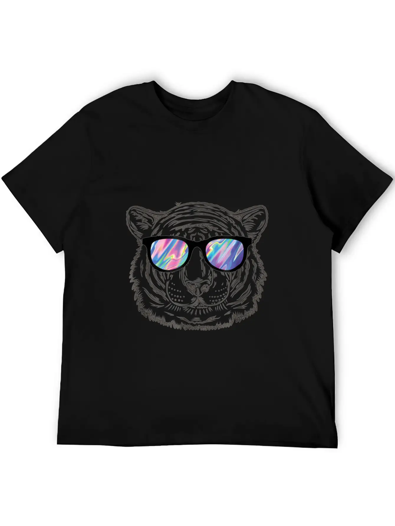 Neon Tiger Animal Party Sunglasses Rave 80s Shirt Unisex Short Sleeve Soft Cotton T-Shirt – Casual Everyday Wear