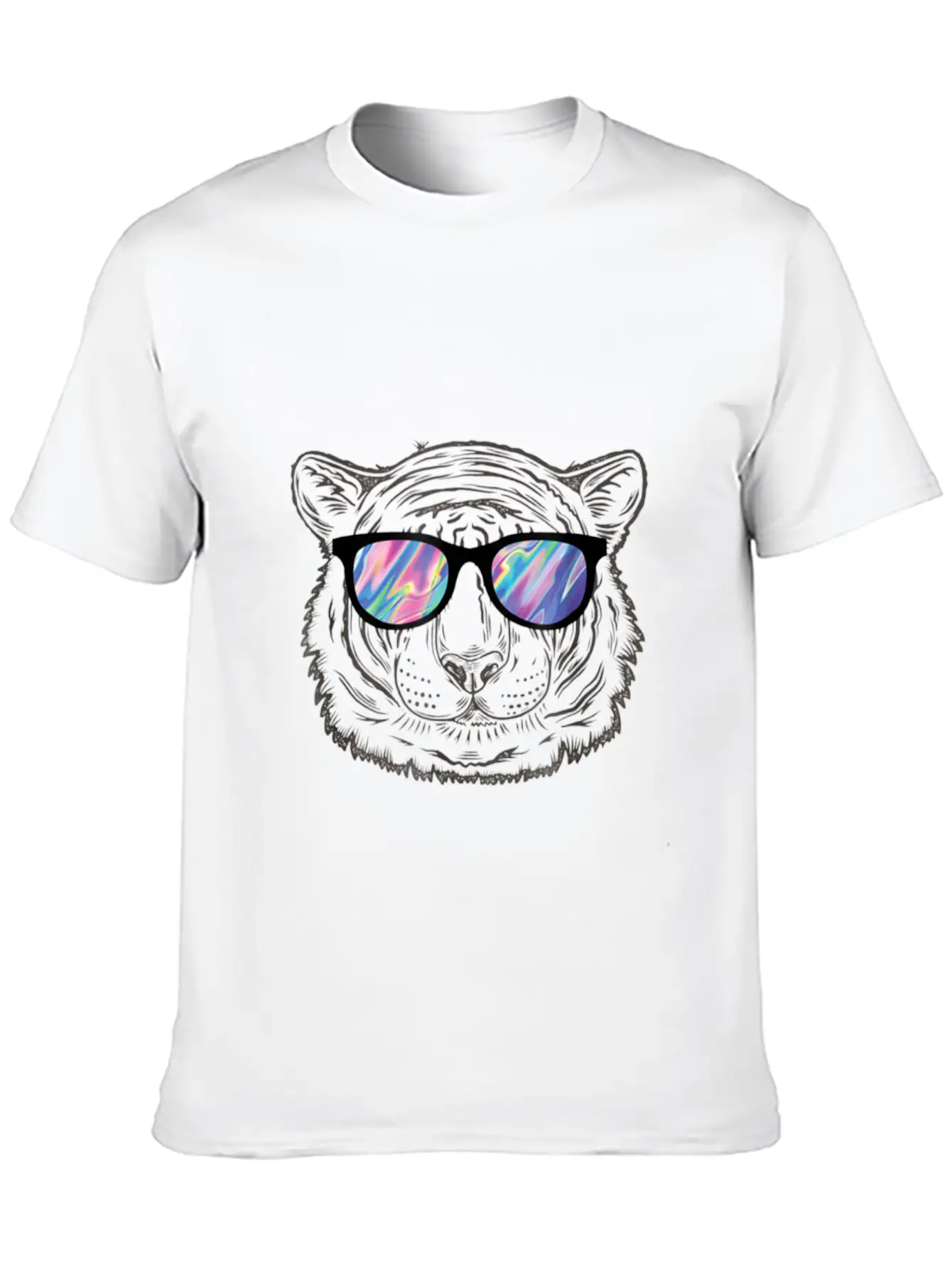 Neon Tiger Animal Party Sunglasses Rave 80s Shirt Unisex Short Sleeve Soft Cotton T-Shirt – Casual Everyday Wear