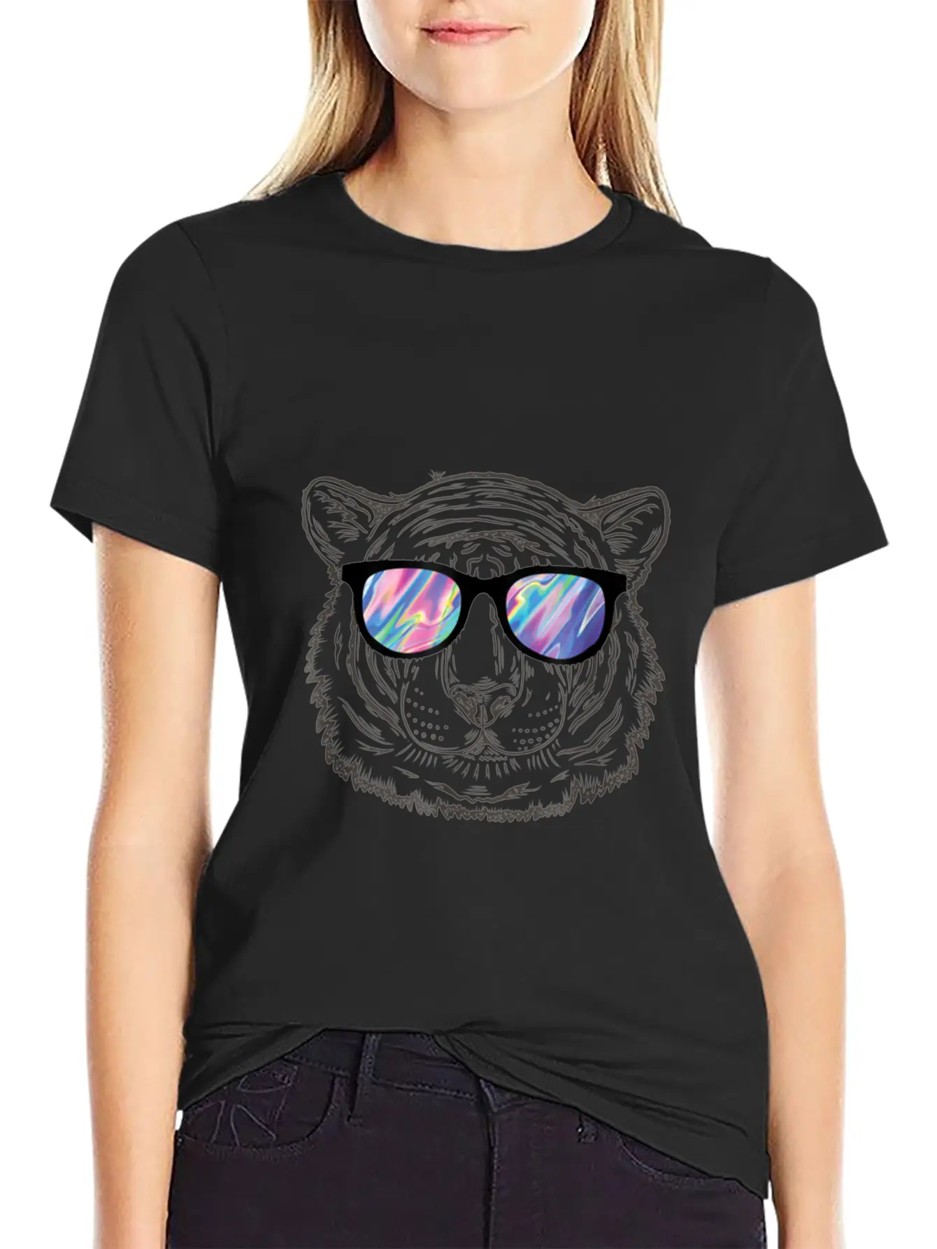 Neon Tiger Animal Party Sunglasses Rave 80s Shirt Unisex Short Sleeve Soft Cotton T-Shirt – Casual Everyday Wear