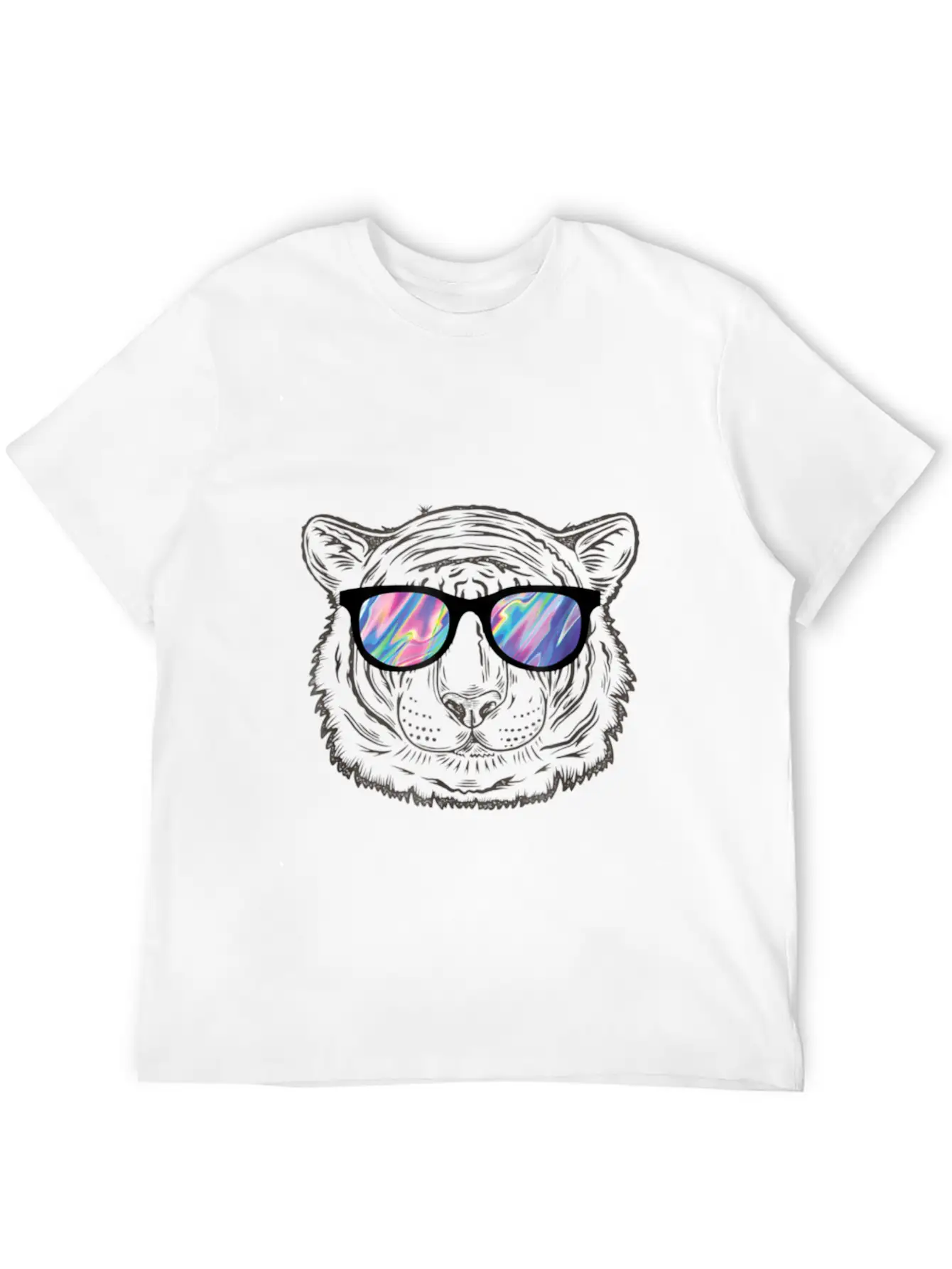 Neon Tiger Animal Party Sunglasses Rave 80s Shirt Unisex Short Sleeve Soft Cotton T-Shirt – Casual Everyday Wear