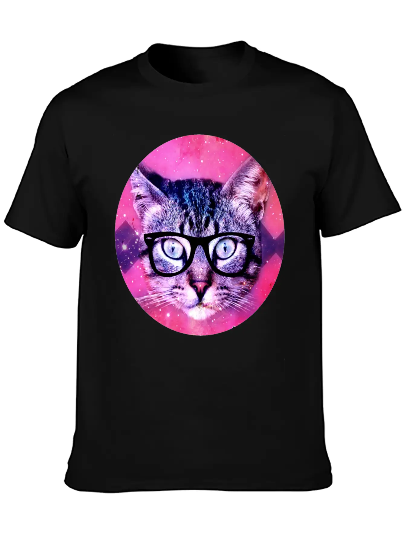 Nerd Kitty In Space Hipster Unisex Short Sleeve Soft Cotton T-Shirt – Casual Everyday Wear
