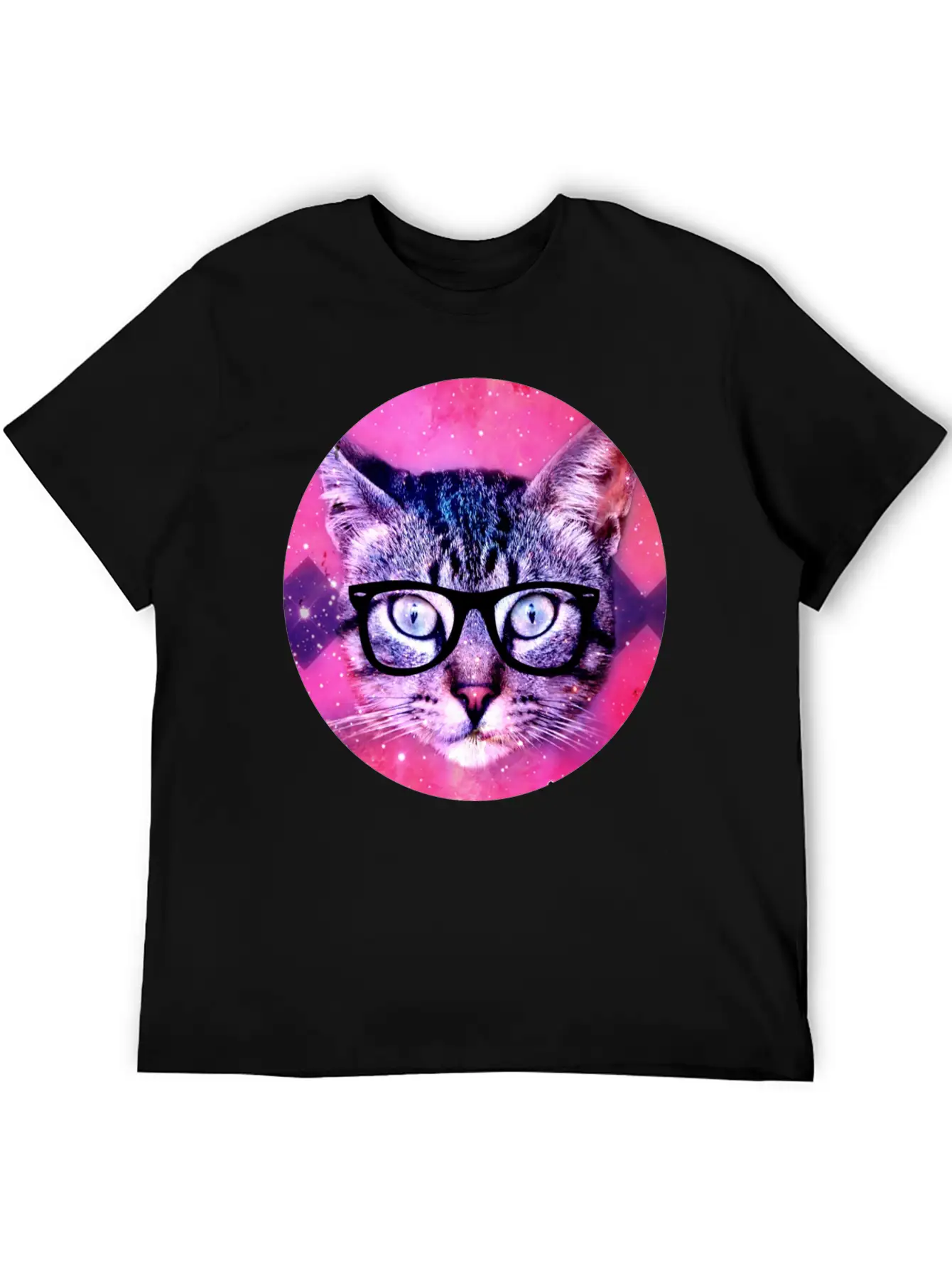 Nerd Kitty In Space Hipster Unisex Short Sleeve Soft Cotton T-Shirt – Casual Everyday Wear