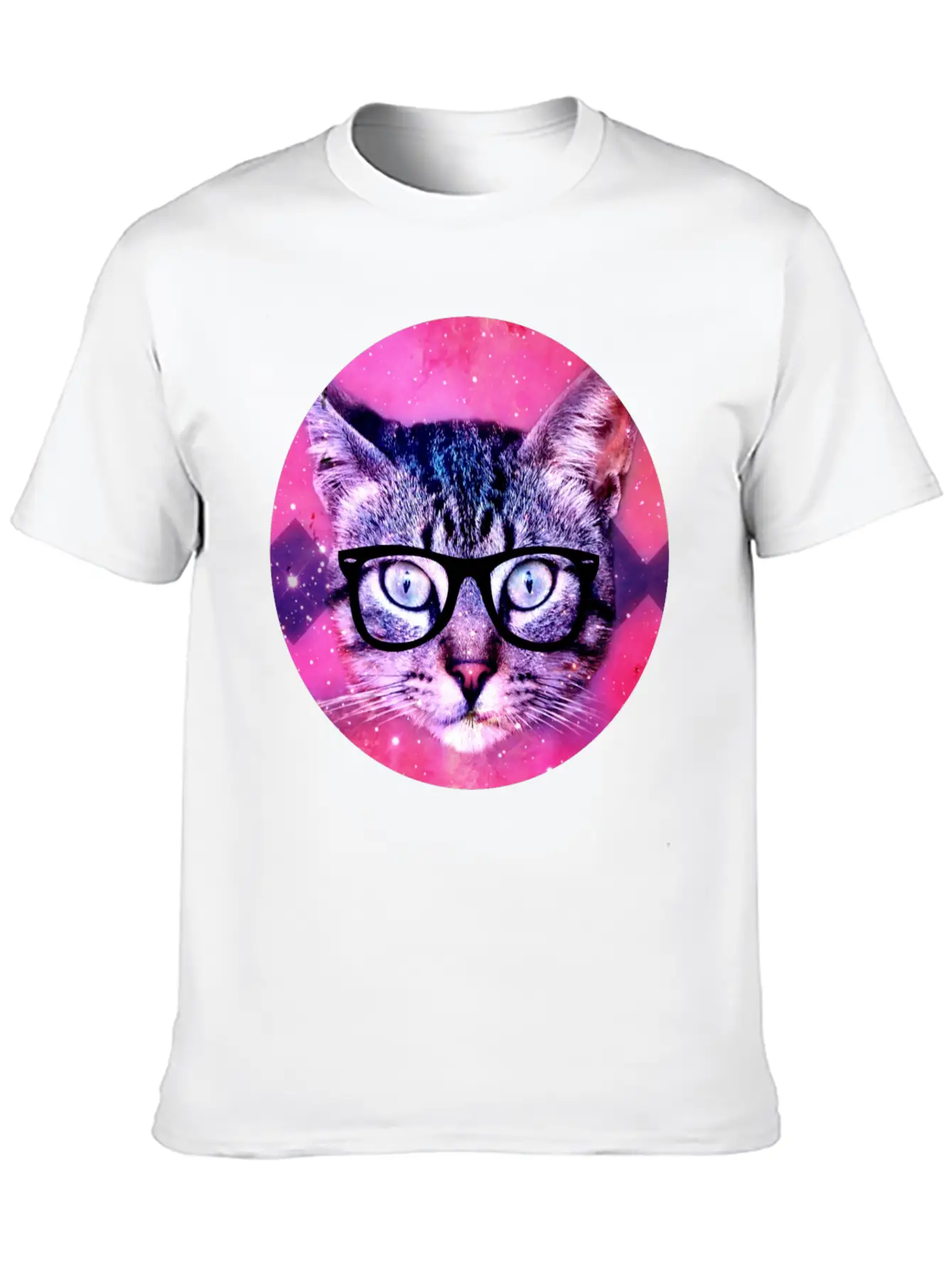 Nerd Kitty In Space Hipster Unisex Short Sleeve Soft Cotton T-Shirt – Casual Everyday Wear
