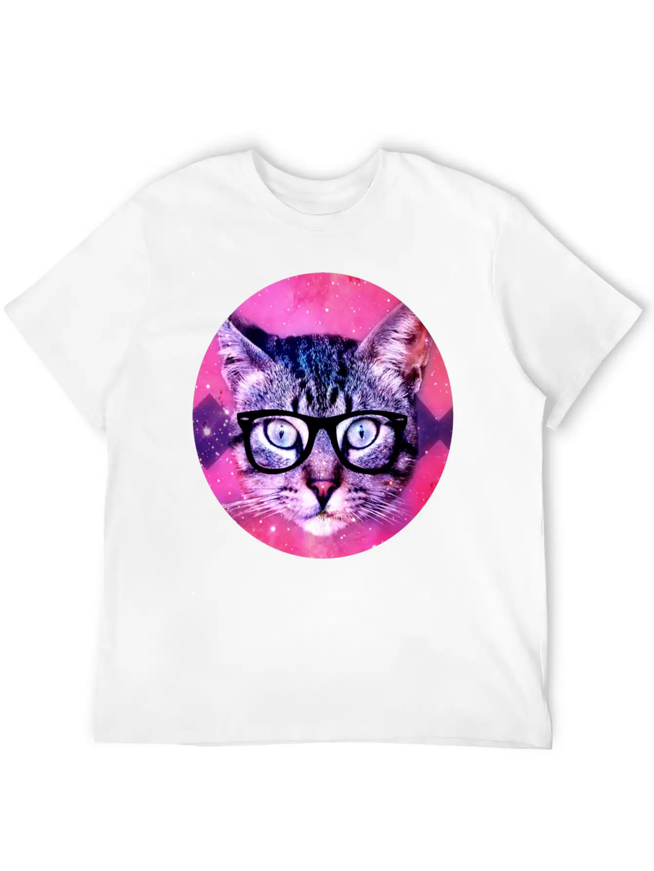 Nerd Kitty In Space Hipster Unisex Short Sleeve Soft Cotton T-Shirt – Casual Everyday Wear