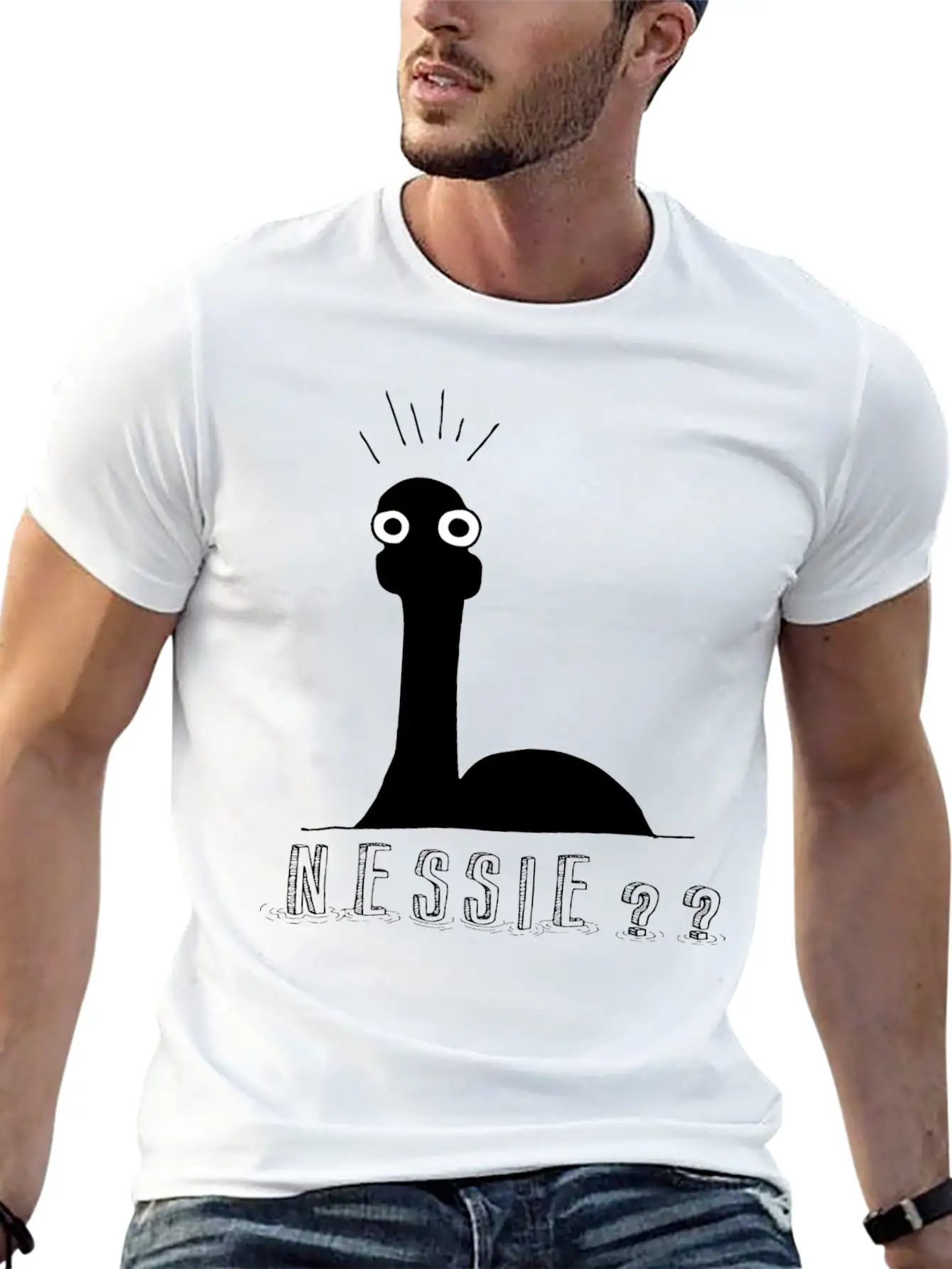 Nessie?? Minimal Loch Ness Illustration Unisex Short Sleeve Soft Cotton T-Shirt – Casual Everyday Wear