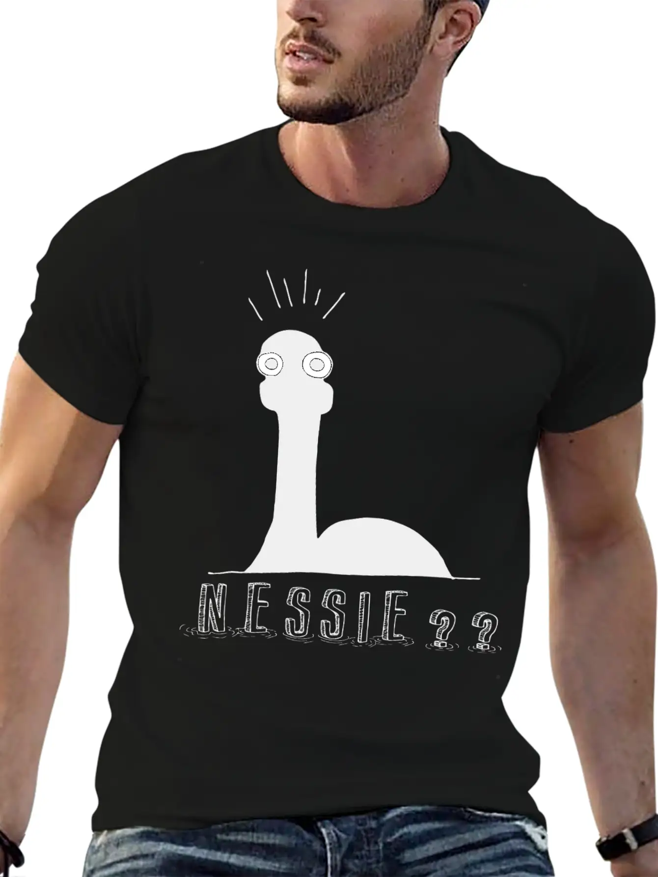 Nessie?? Minimal Loch Ness Illustration Unisex Short Sleeve Soft Cotton T-Shirt – Casual Everyday Wear