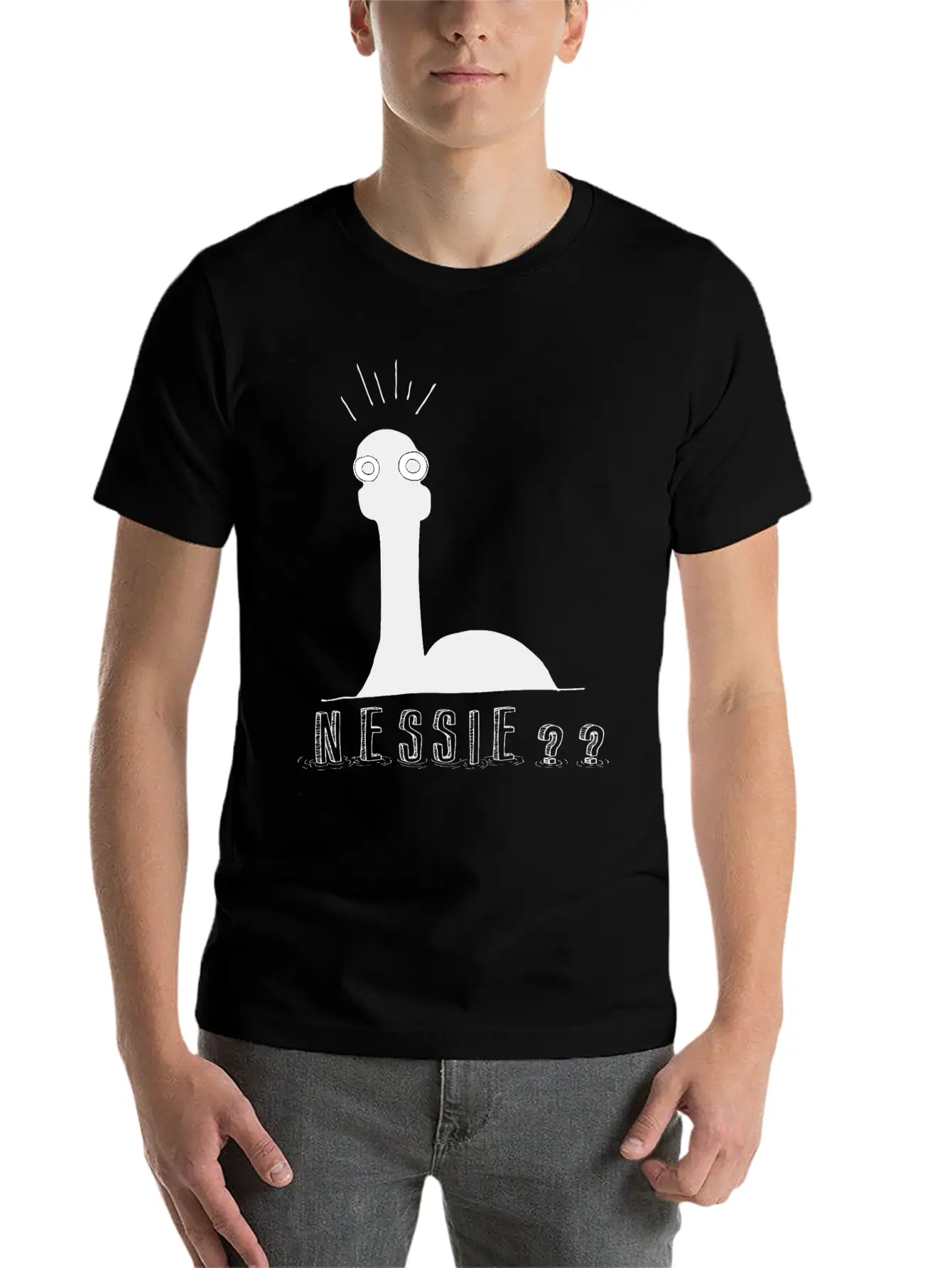 Nessie?? Minimal Loch Ness Illustration Unisex Short Sleeve Soft Cotton T-Shirt – Casual Everyday Wear