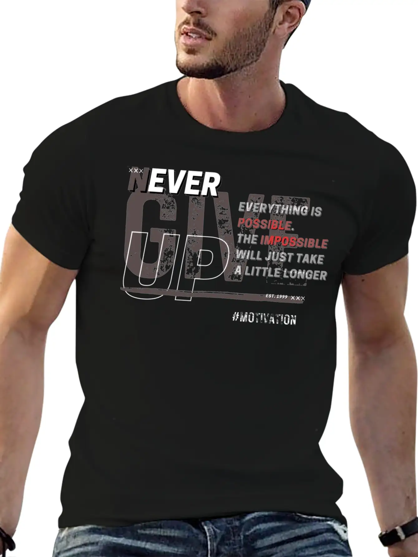 NEVER GIVE UP Unisex Short Sleeve Soft Cotton T-Shirt – Casual Everyday Wear