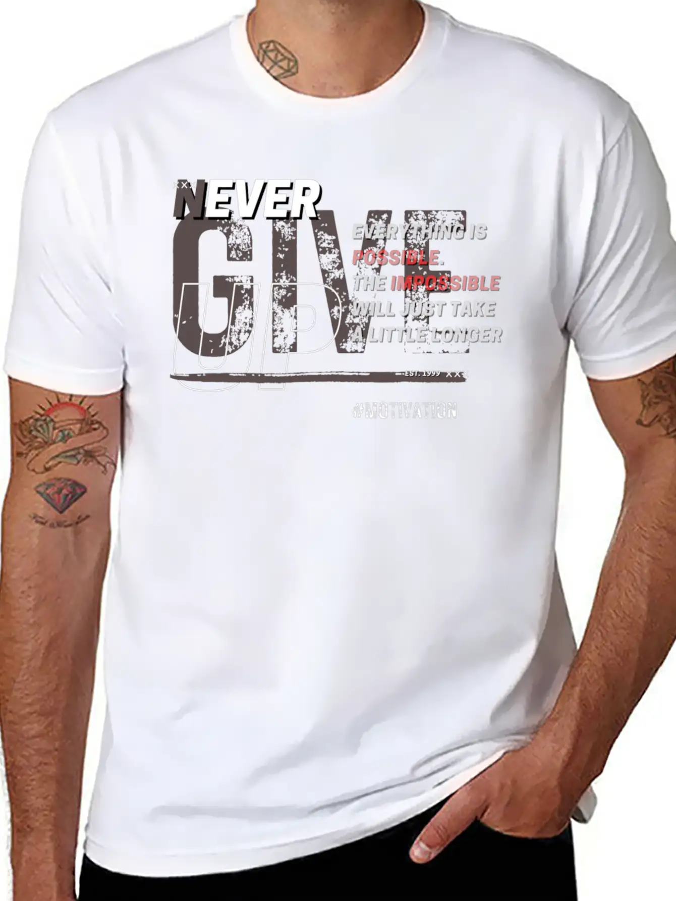 NEVER GIVE UP Unisex Short Sleeve Soft Cotton T-Shirt – Casual Everyday Wear