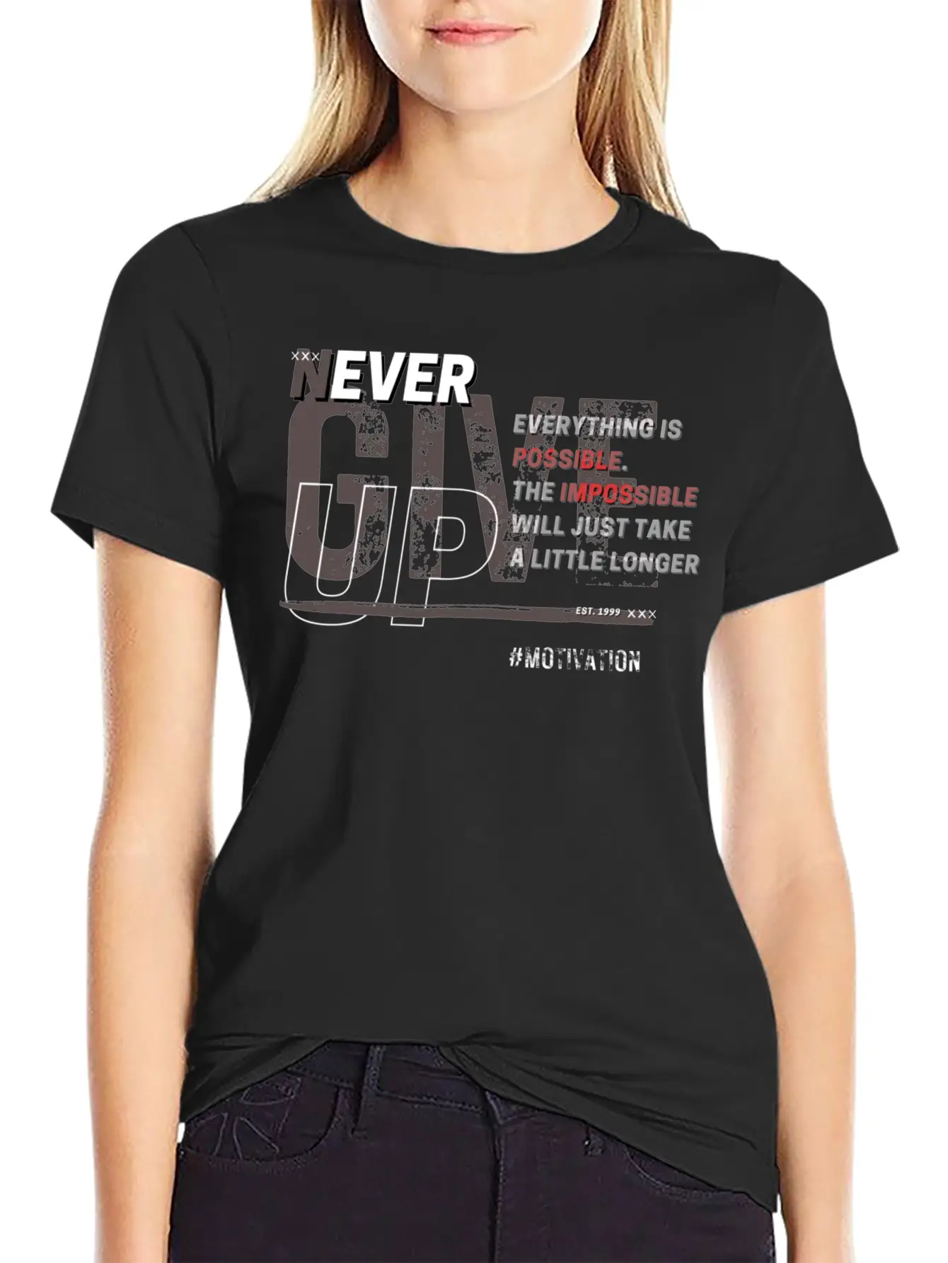 NEVER GIVE UP Unisex Short Sleeve Soft Cotton T-Shirt – Casual Everyday Wear