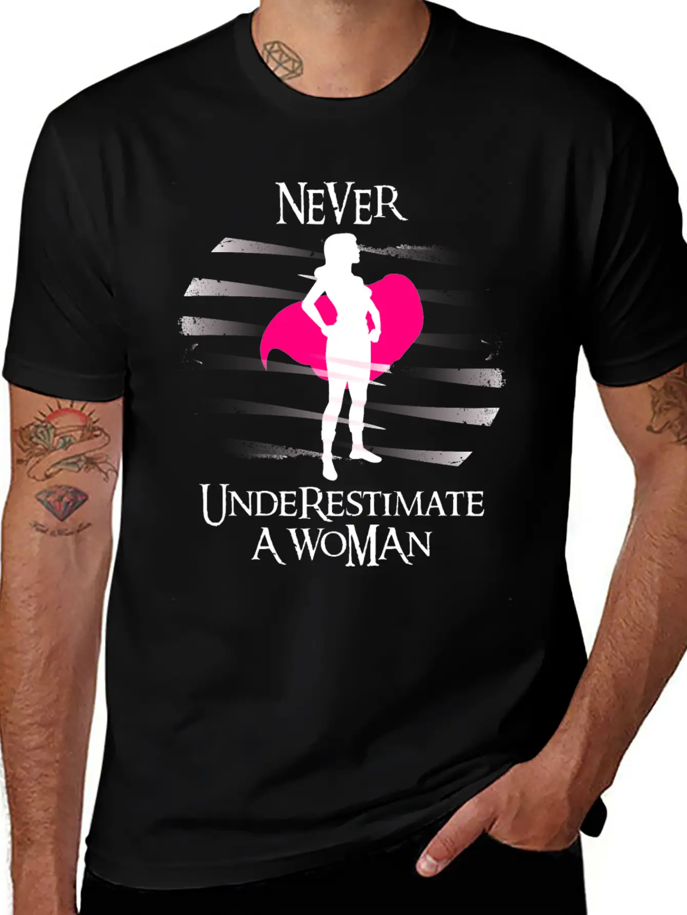 Never Underestimate A Woman. Feminism T-shirt Timeless Short Sleeve Tee – Comfy And Minimalist Design