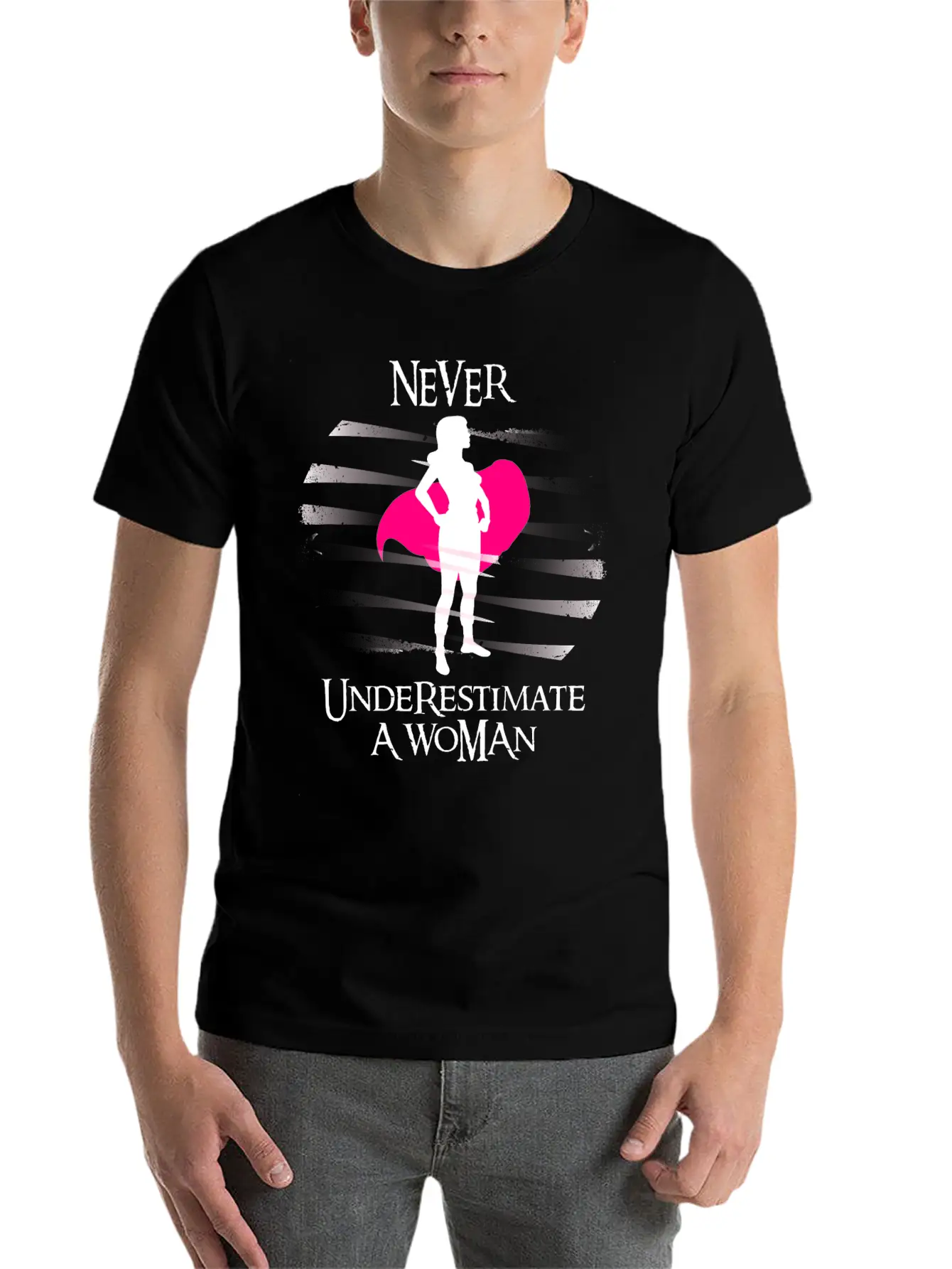 Never Underestimate A Woman. Feminism T-shirt Timeless Short Sleeve Tee – Comfy And Minimalist Design