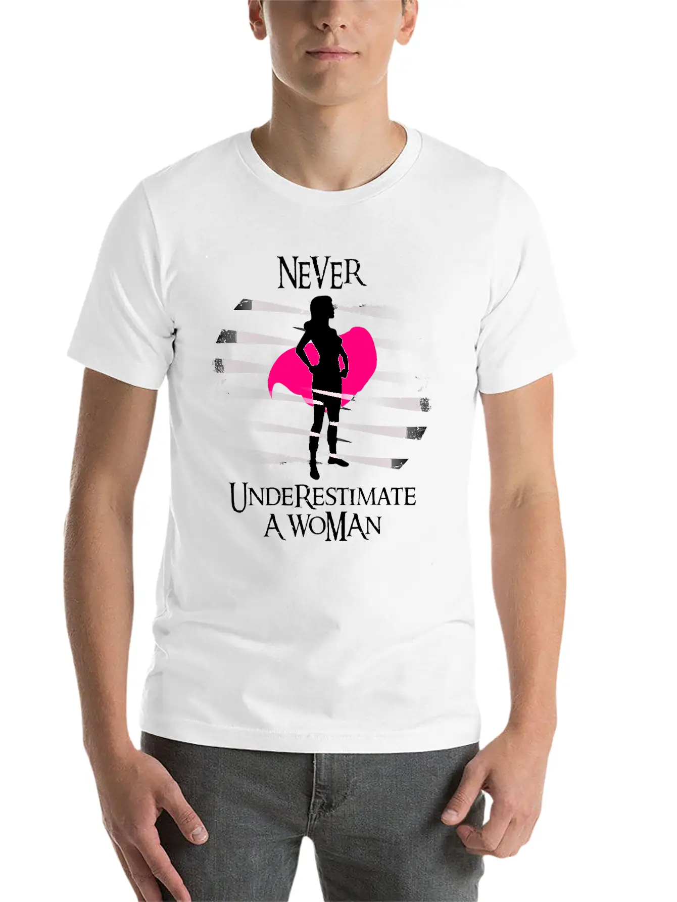 Never Underestimate A Woman. Feminism T-shirt Timeless Short Sleeve Tee – Comfy And Minimalist Design
