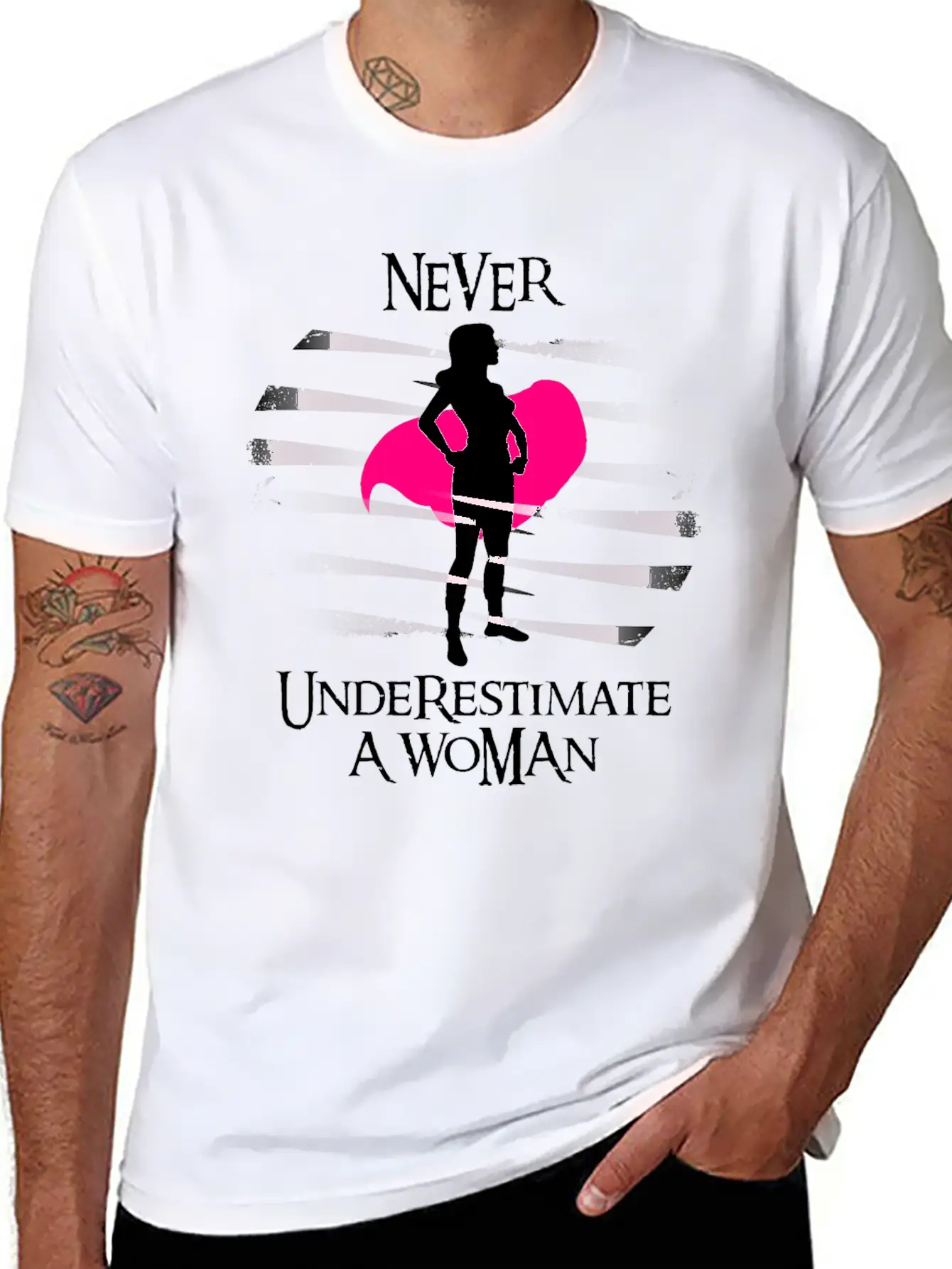 Never Underestimate A Woman. Feminism T-shirt Timeless Short Sleeve Tee – Comfy And Minimalist Design