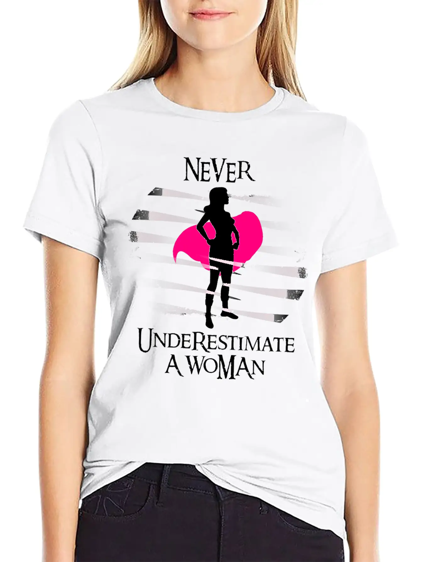 Never Underestimate A Woman. Feminism T-shirt Timeless Short Sleeve Tee – Comfy And Minimalist Design