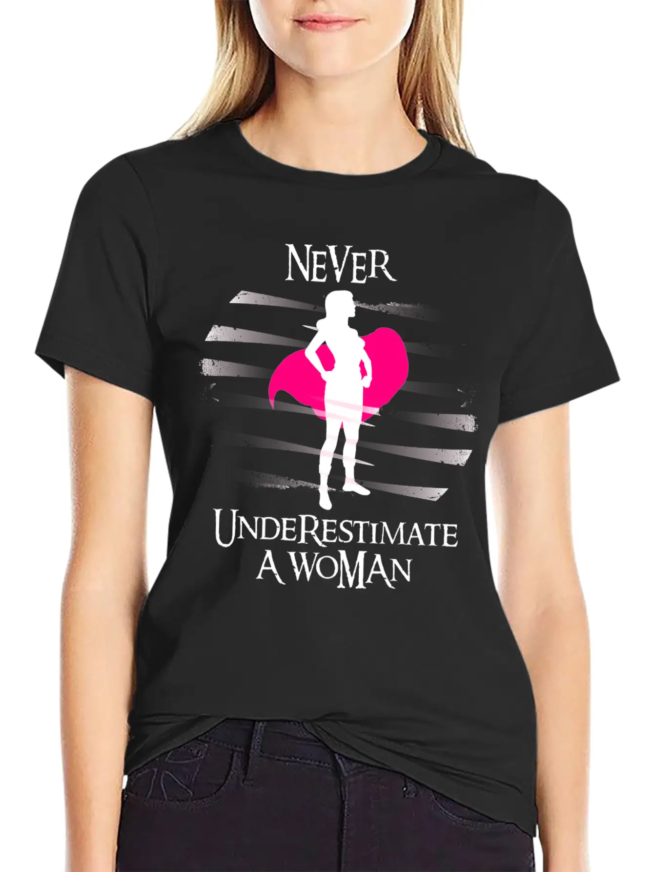 Never Underestimate A Woman. Feminism T-shirt Timeless Short Sleeve Tee – Comfy And Minimalist Design