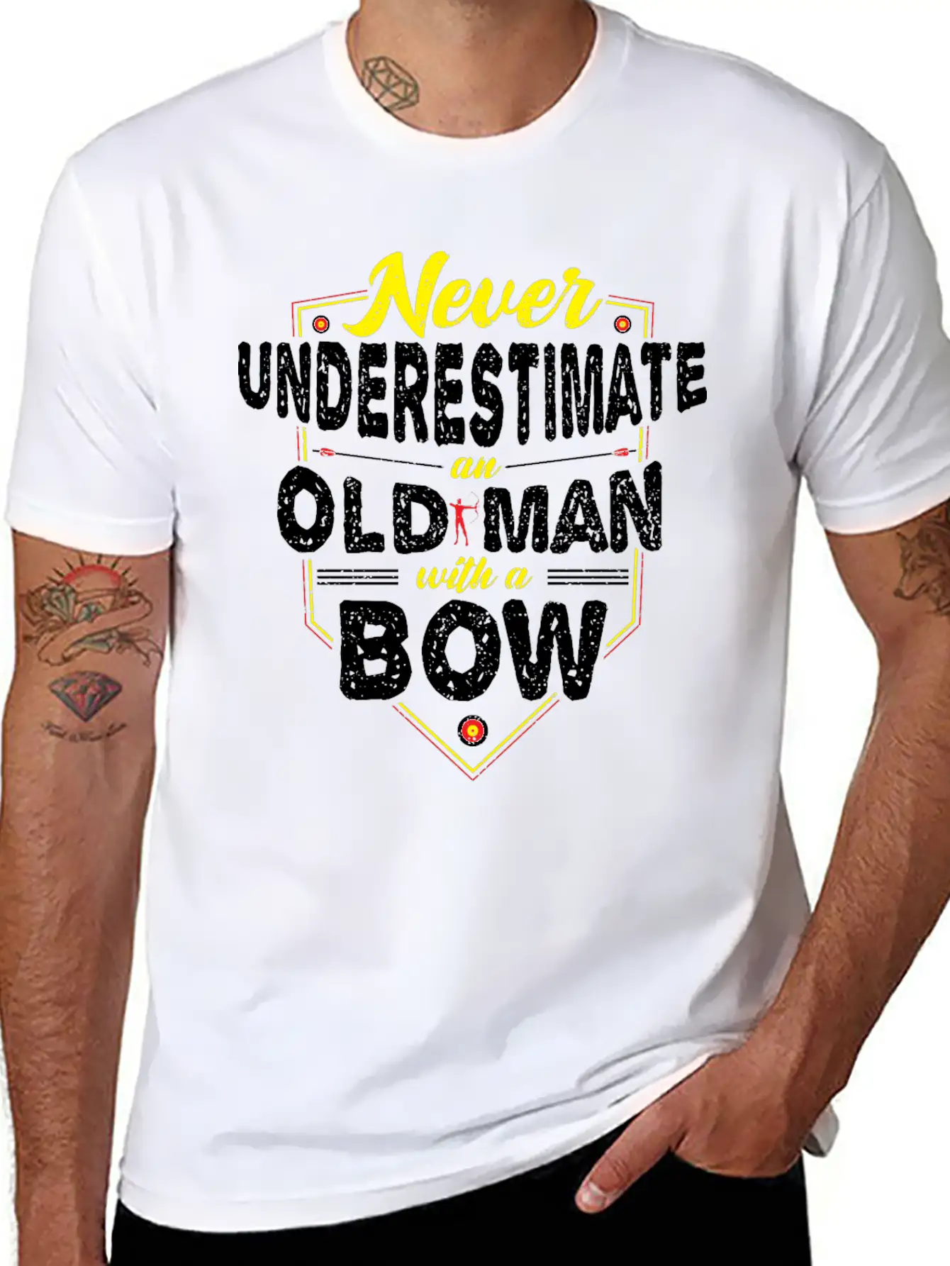 Never Underestimate An Old Man With A Bow - Archer Unisex Short Sleeve Soft Cotton T-Shirt – Casual Everyday Wear