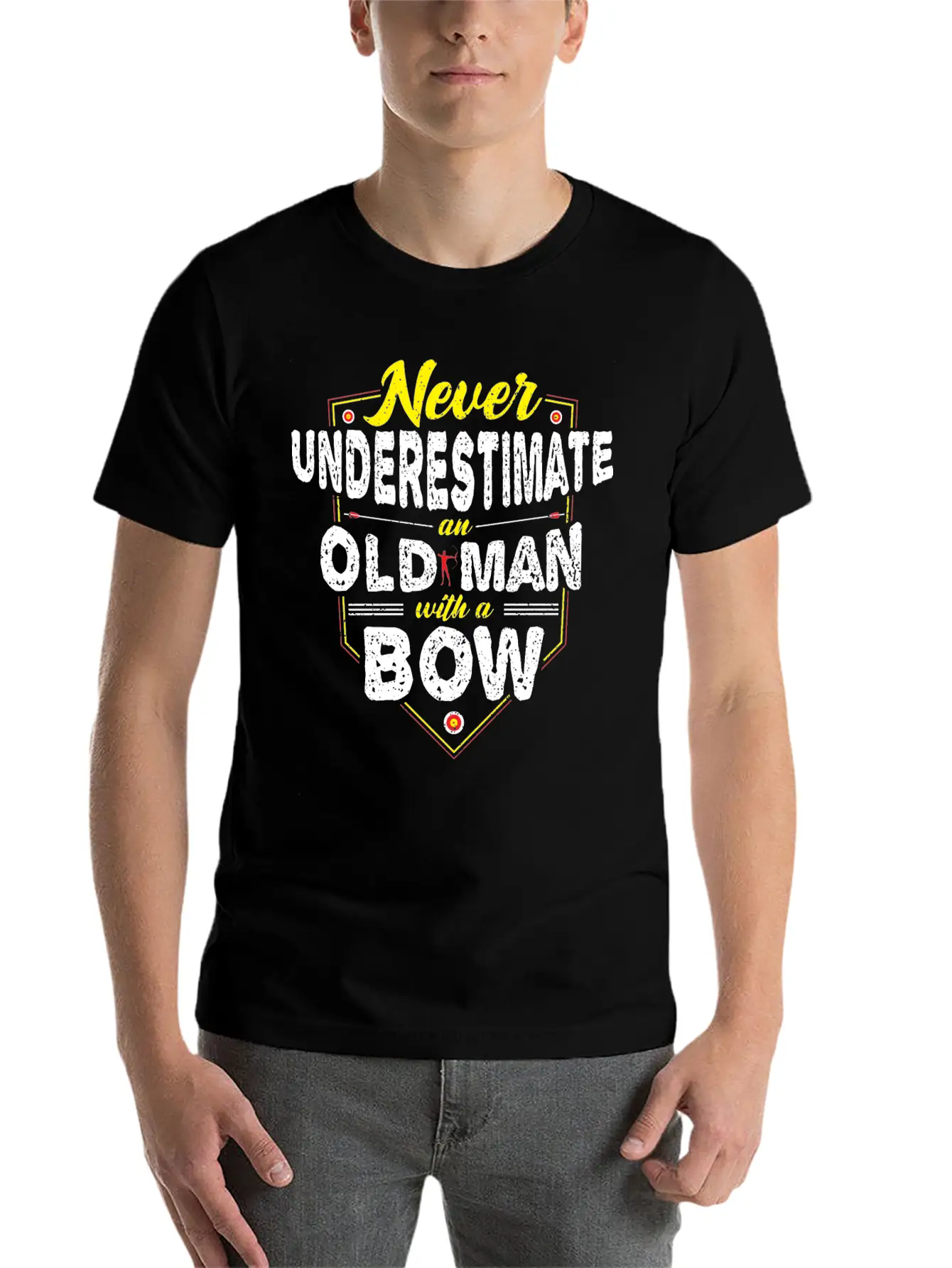 Never Underestimate An Old Man With A Bow - Archer Unisex Short Sleeve Soft Cotton T-Shirt – Casual Everyday Wear