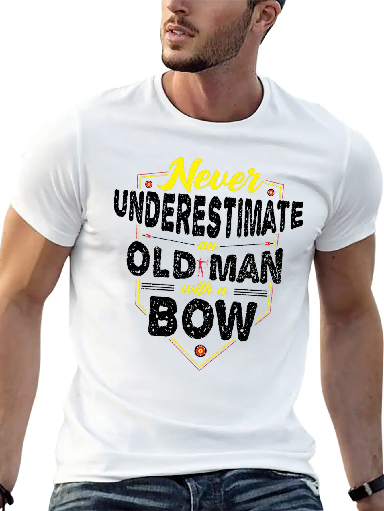 Never Underestimate An Old Man With A Bow - Archer Unisex Short Sleeve Soft Cotton T-Shirt – Casual Everyday Wear