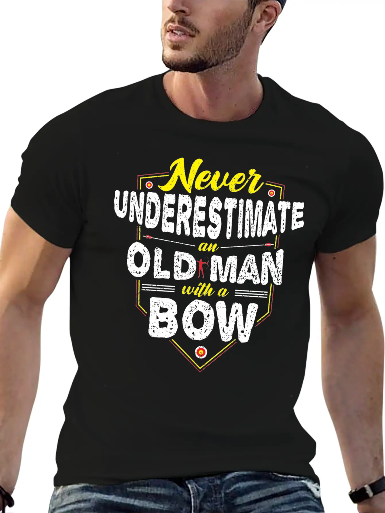 Never Underestimate An Old Man With A Bow - Archer Unisex Short Sleeve Soft Cotton T-Shirt – Casual Everyday Wear