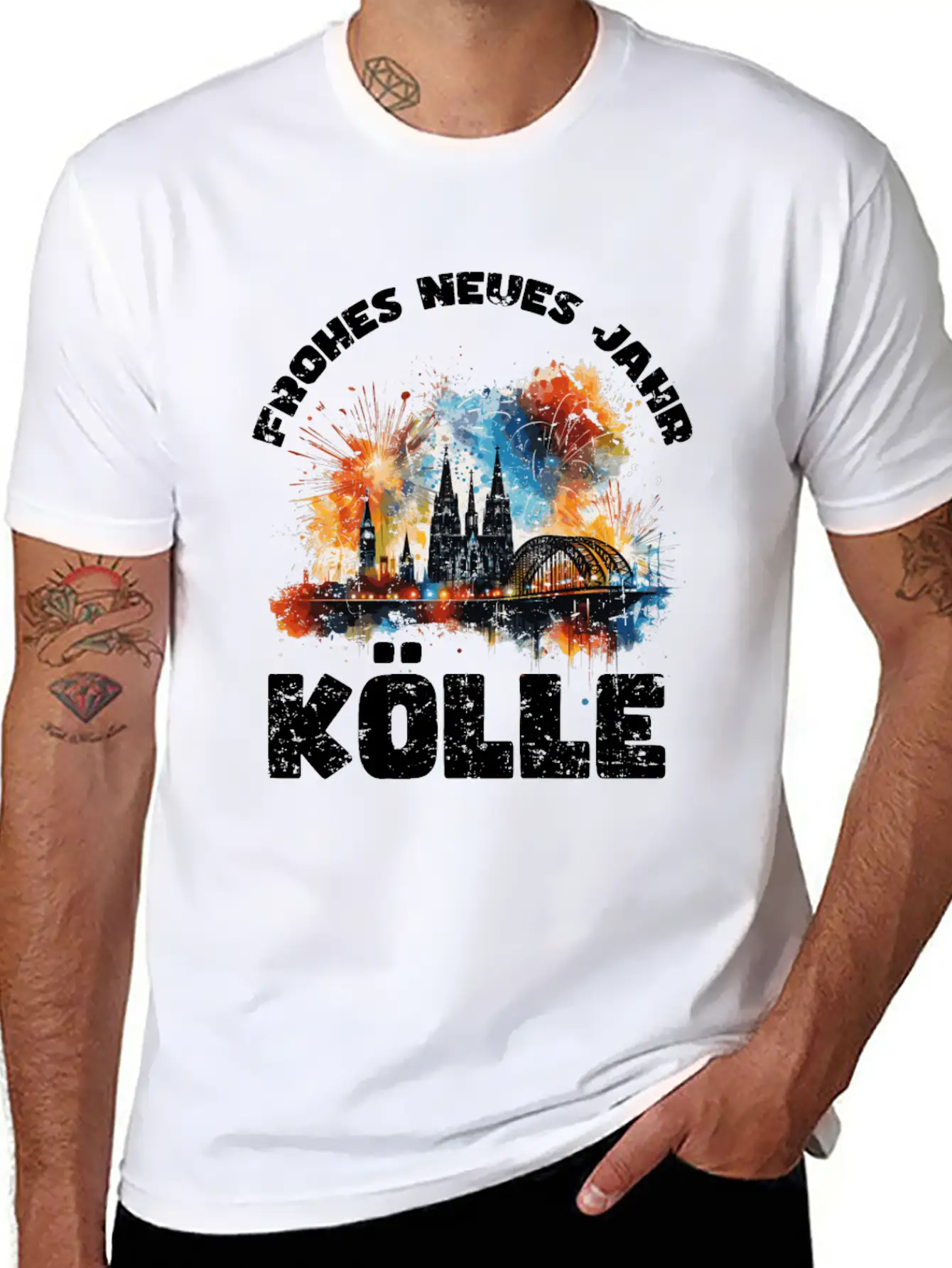 New Years Eve Happy New Year Firework In Cologne Basic Graphic T-Shirt – Daily Comfort In Soft Cotton