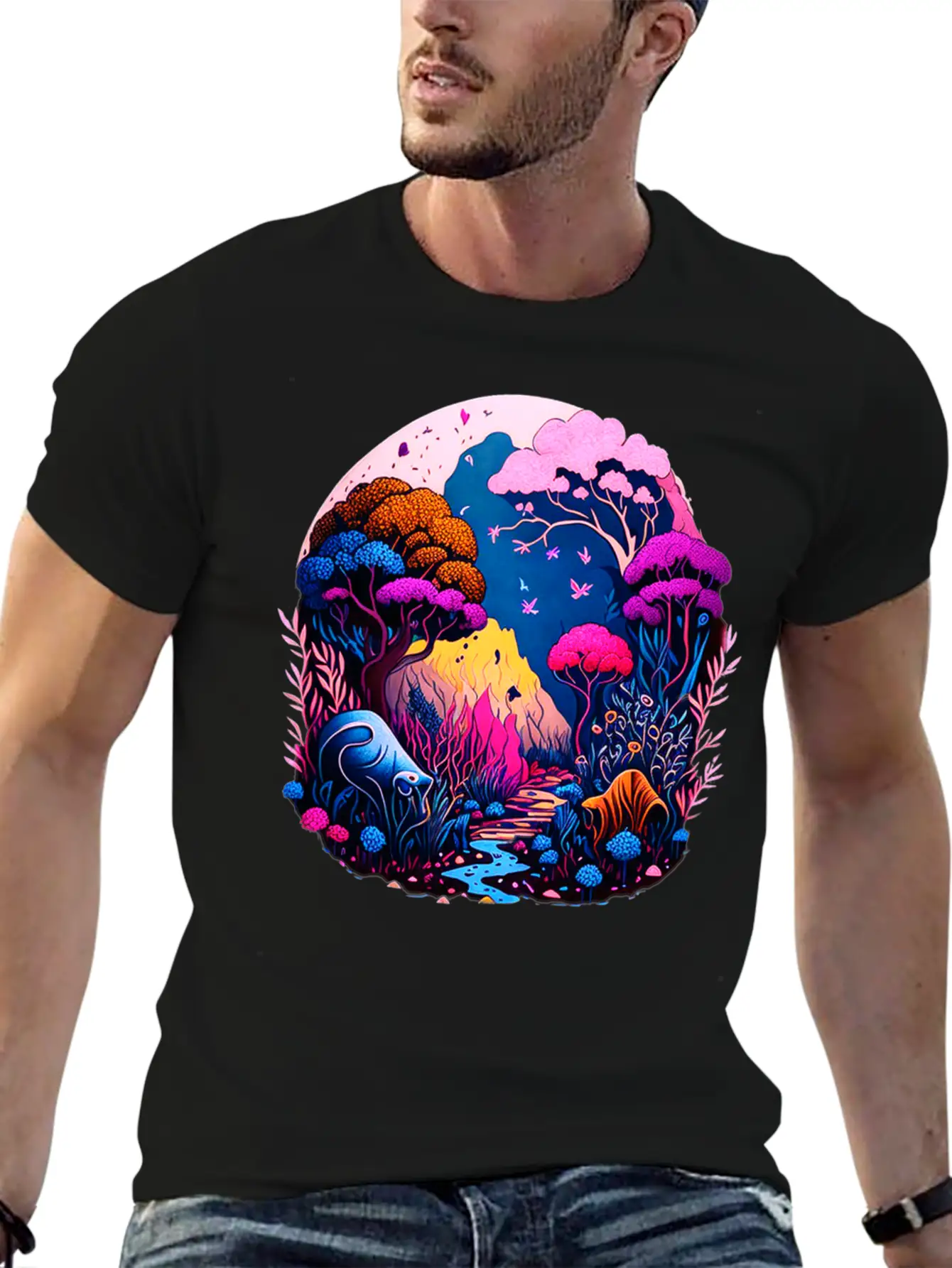 Night Landscape Essential Unisex Summer Tee – Soft Cotton Casual Fit