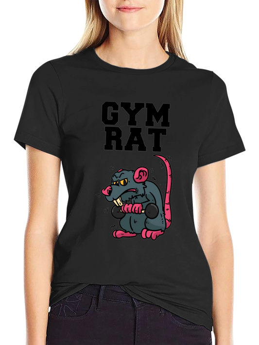 Gym Rat Cartoon Graphic Black T-Shirt
