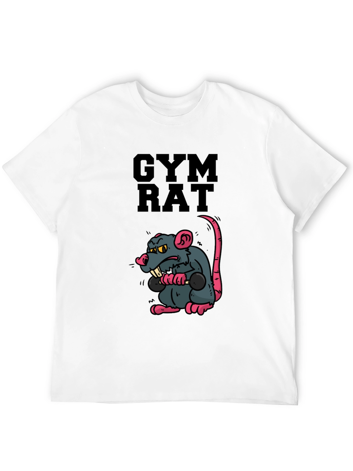 Gym Rat Cartoon Graphic Black T-Shirt
