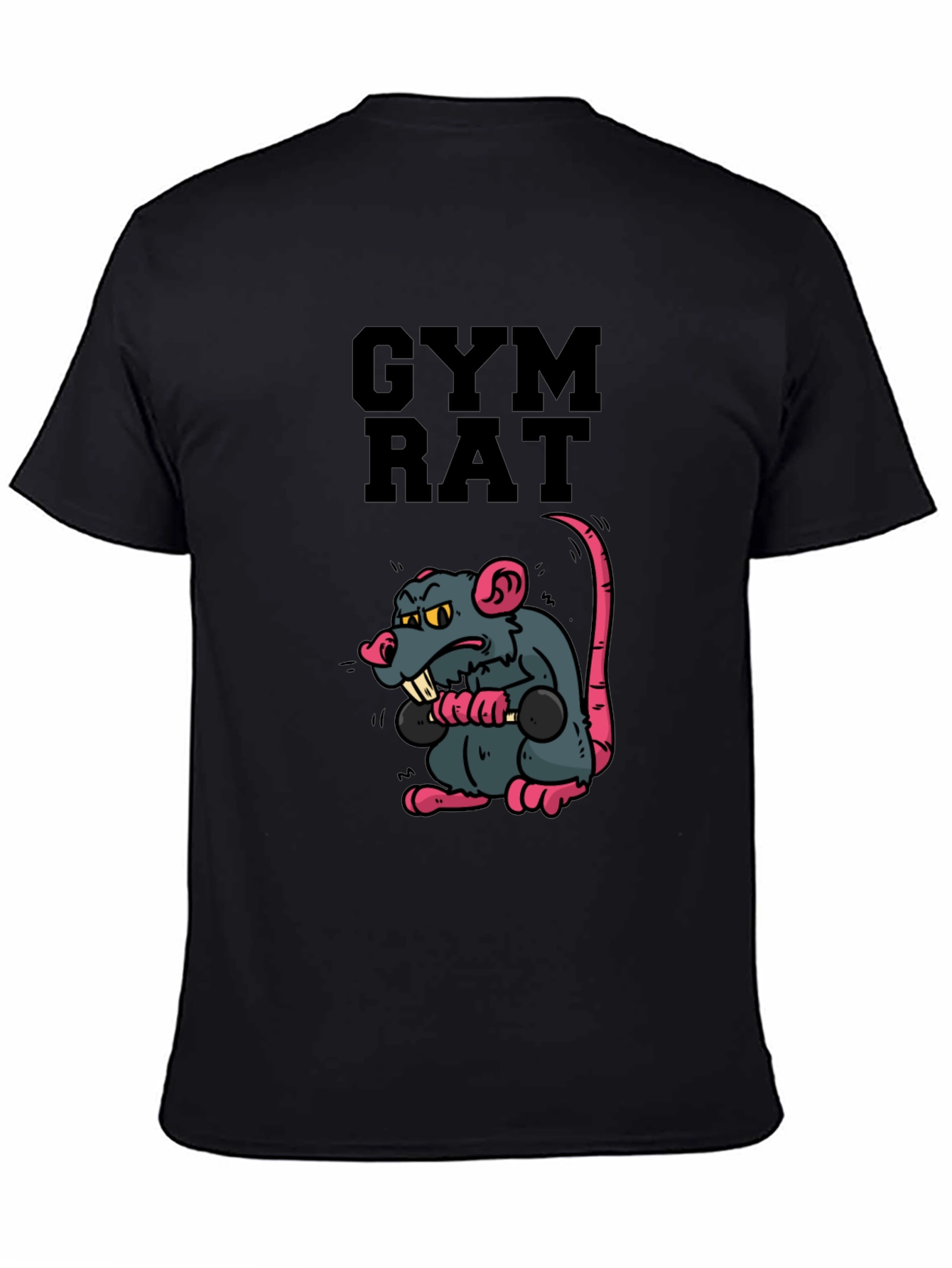 Gym Rat Cartoon Graphic Black T-Shirt