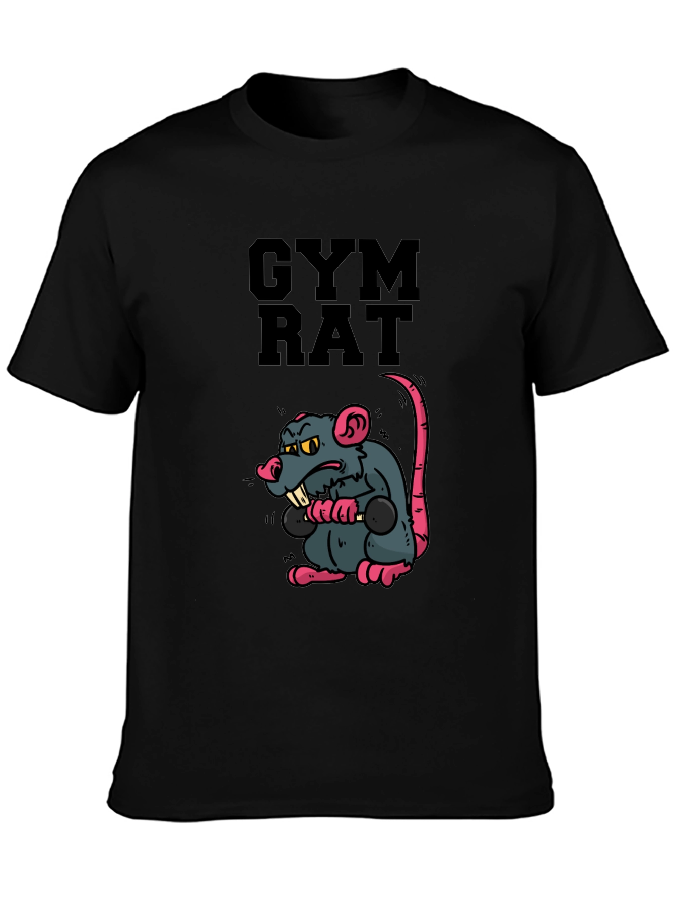 Gym Rat Cartoon Graphic Black T-Shirt