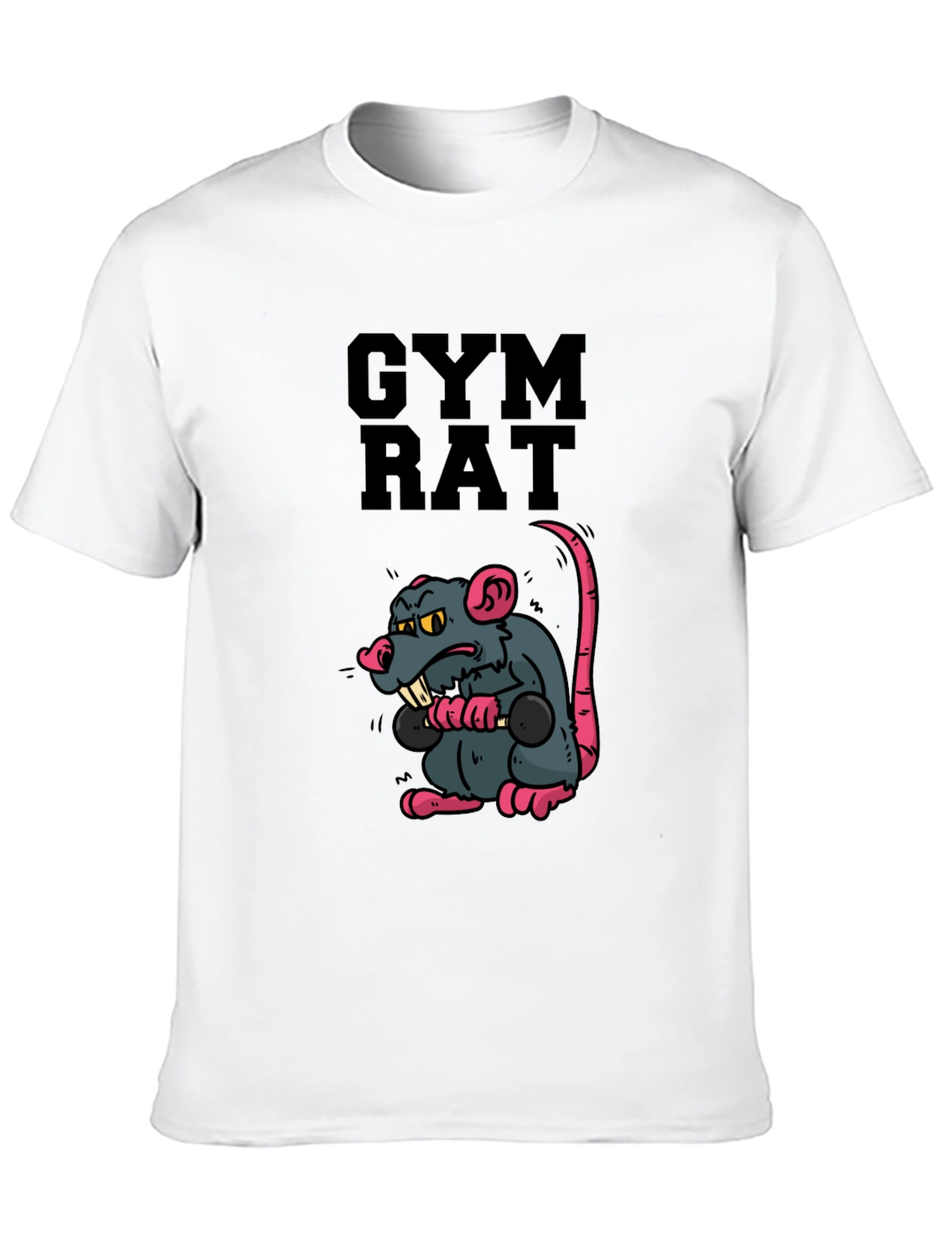Gym Rat Cartoon Graphic Black T-Shirt