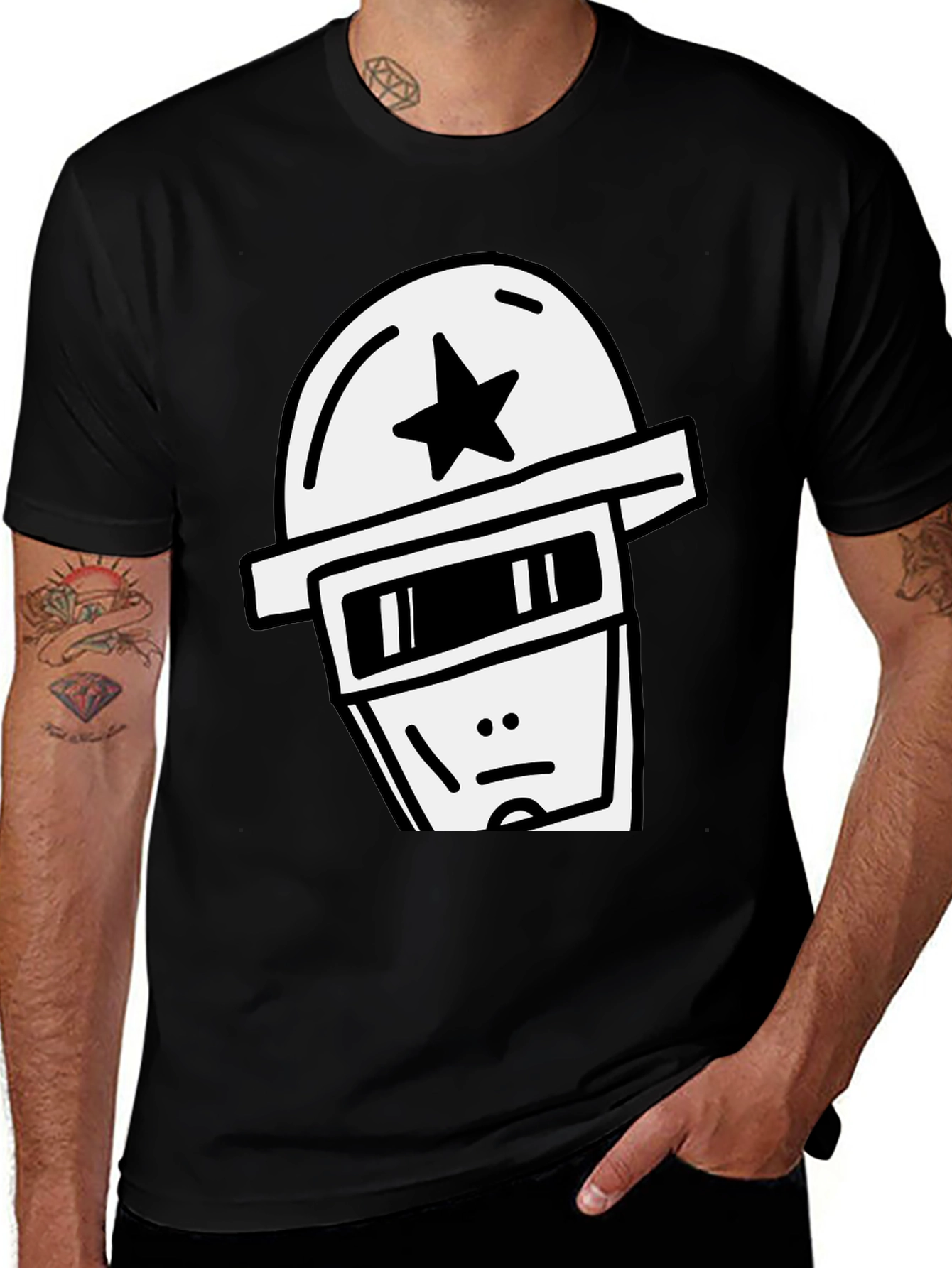 Cool Graphic Tee - Star Helmet Robot Design