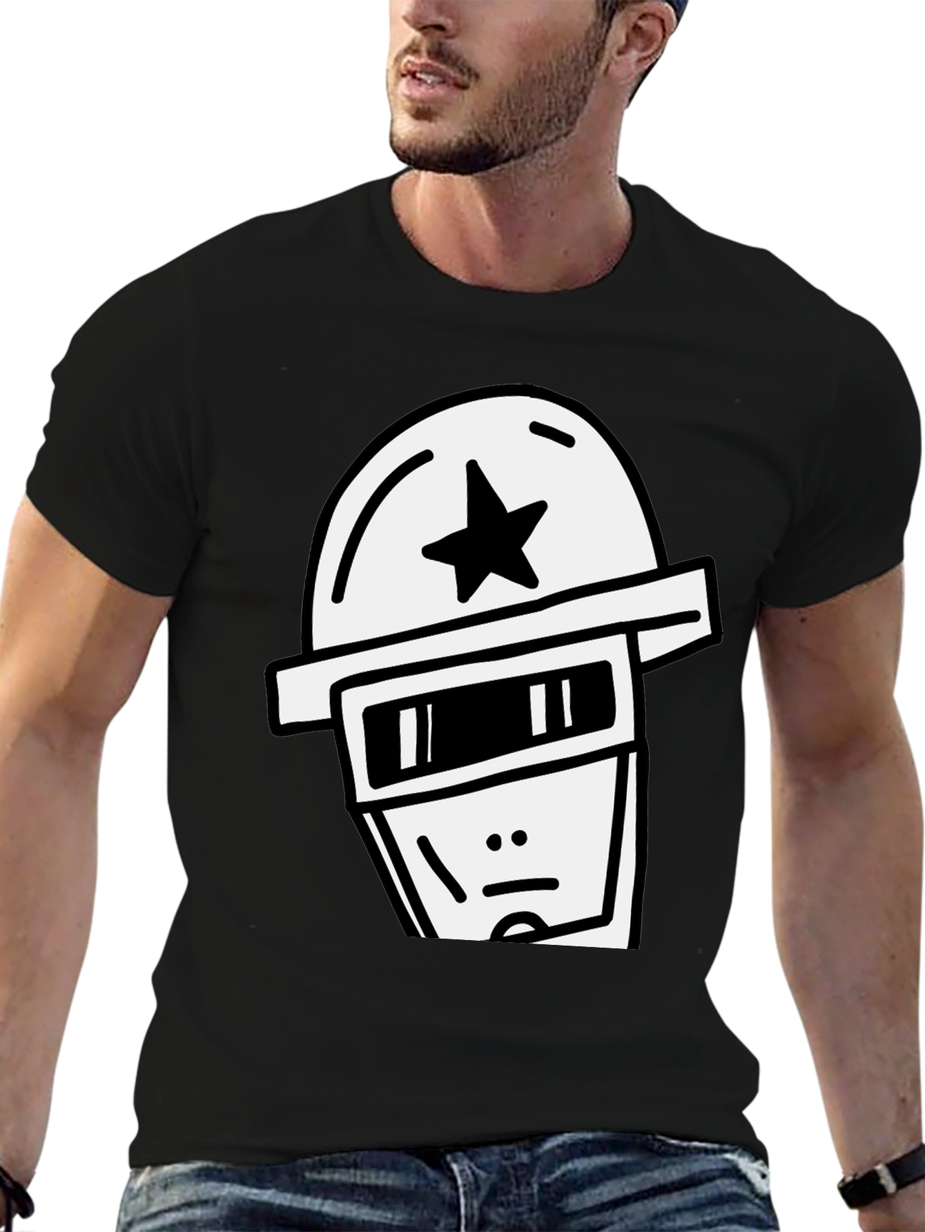 Cool Graphic Tee - Star Helmet Robot Design