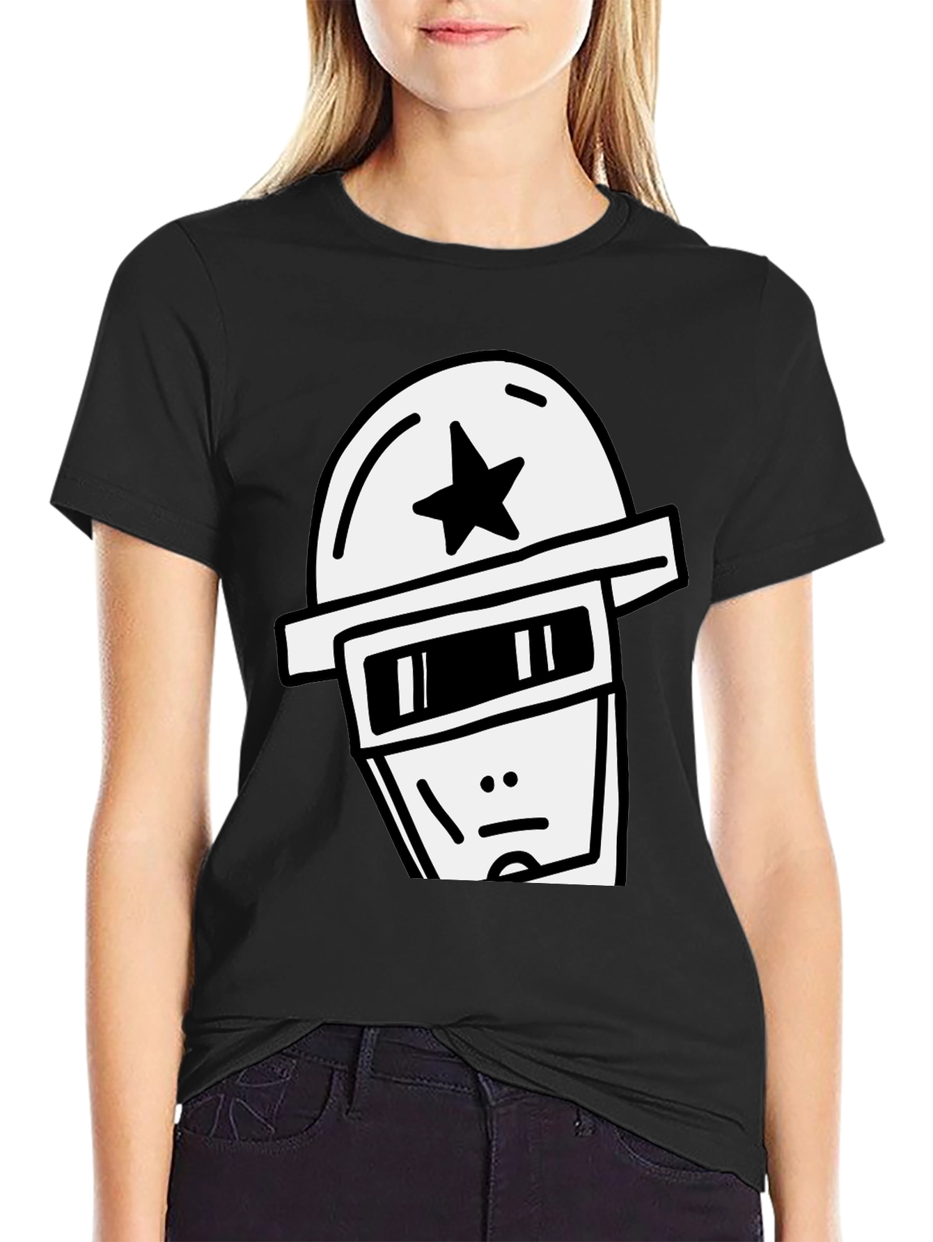 Cool Graphic Tee - Star Helmet Robot Design