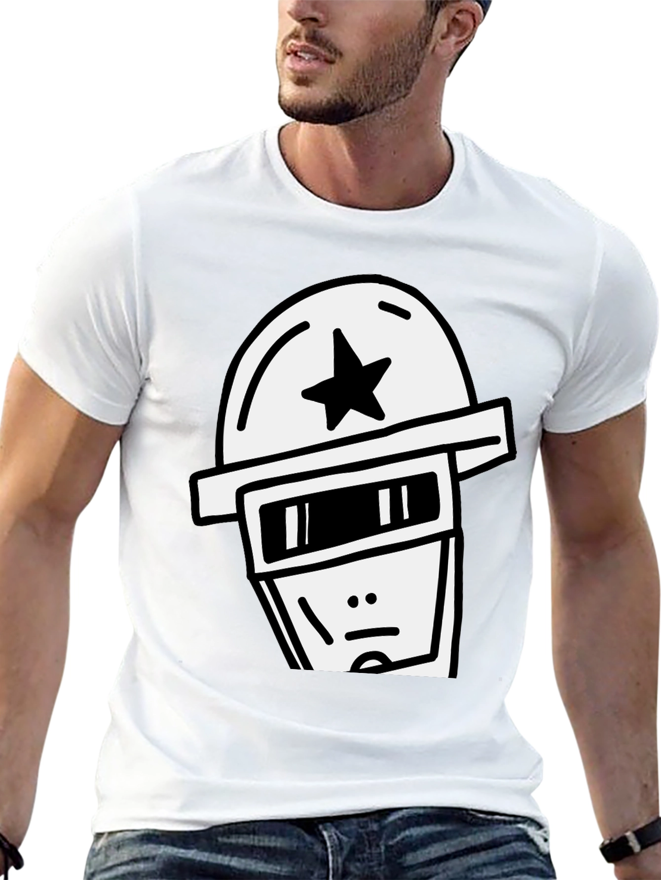 Cool Graphic Tee - Star Helmet Robot Design