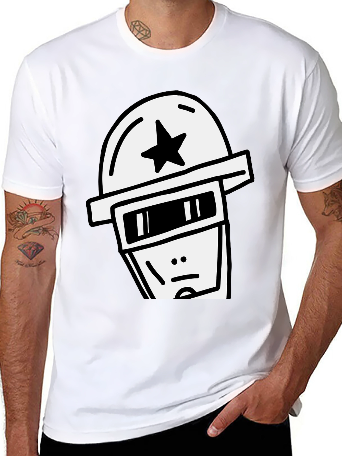 Cool Graphic Tee - Star Helmet Robot Design