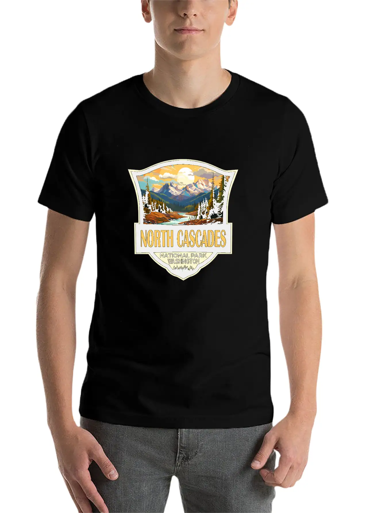 North Cascades National Park Illustration Retro Comfortable Minimalist Graphic Tee – Summer Style Essential