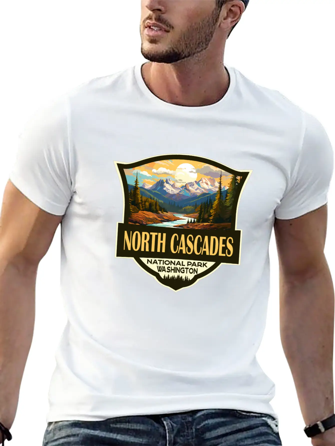 North Cascades National Park Illustration Retro Comfortable Minimalist Graphic Tee – Summer Style Essential