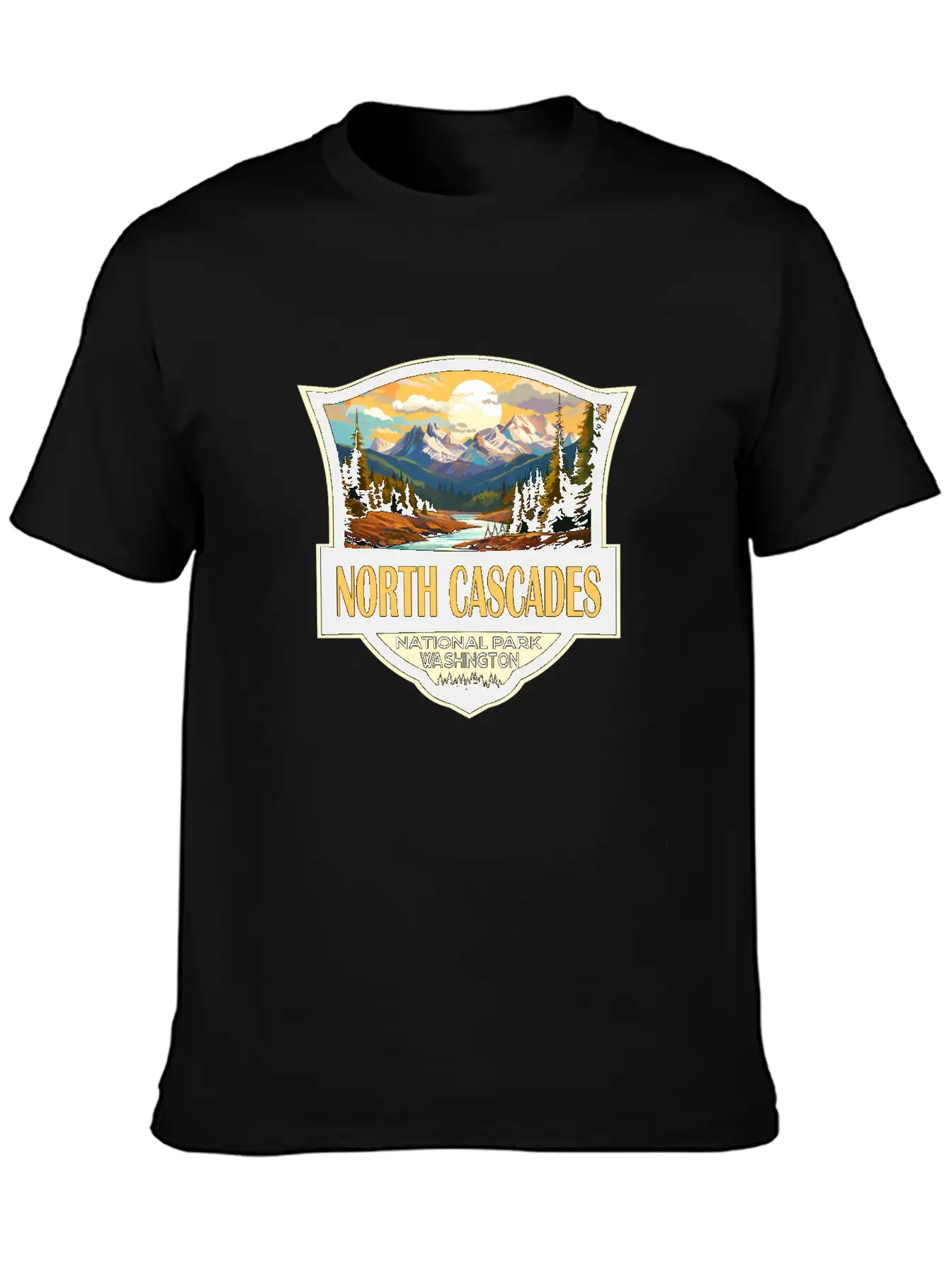 North Cascades National Park Illustration Retro Comfortable Minimalist Graphic Tee – Summer Style Essential