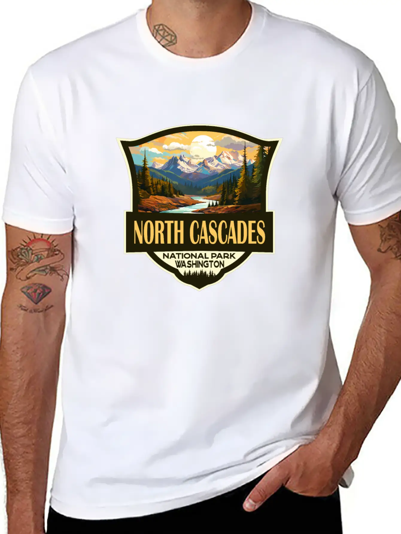 North Cascades National Park Illustration Retro Comfortable Minimalist Graphic Tee – Summer Style Essential