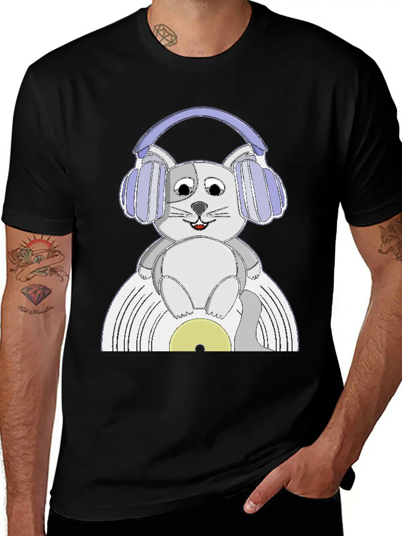Nostalgic Kitten Who Loves Vinyl Records Essential Unisex Summer Tee – Soft Cotton Casual Fit