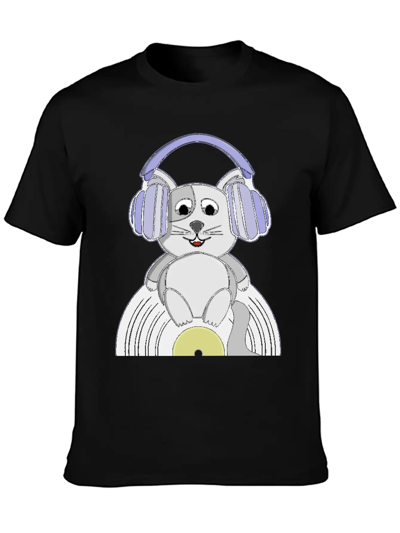 Nostalgic Kitten Who Loves Vinyl Records Essential Unisex Summer Tee – Soft Cotton Casual Fit