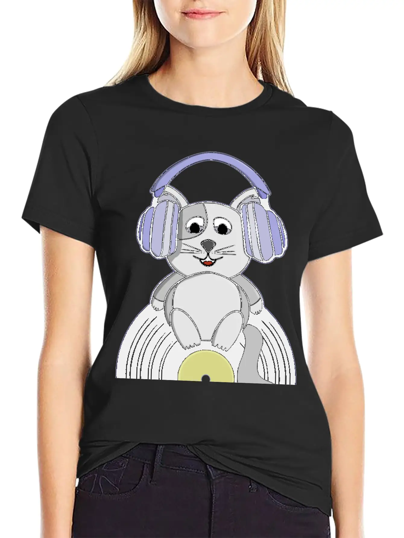 Nostalgic Kitten Who Loves Vinyl Records Essential Unisex Summer Tee – Soft Cotton Casual Fit