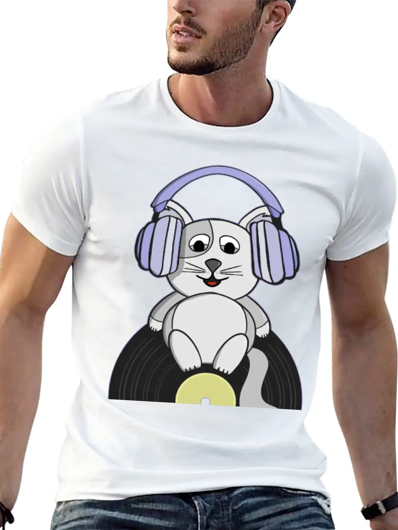 Nostalgic Kitten Who Loves Vinyl Records Essential Unisex Summer Tee – Soft Cotton Casual Fit