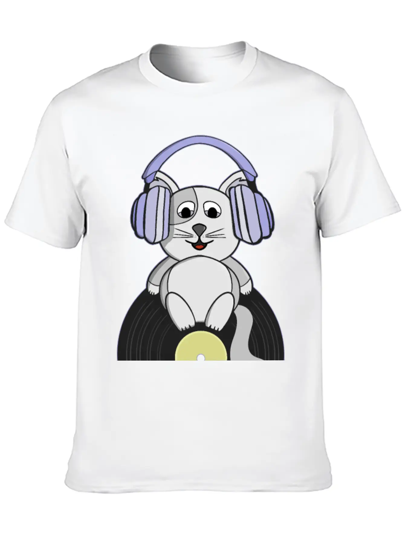 Nostalgic Kitten Who Loves Vinyl Records Essential Unisex Summer Tee – Soft Cotton Casual Fit