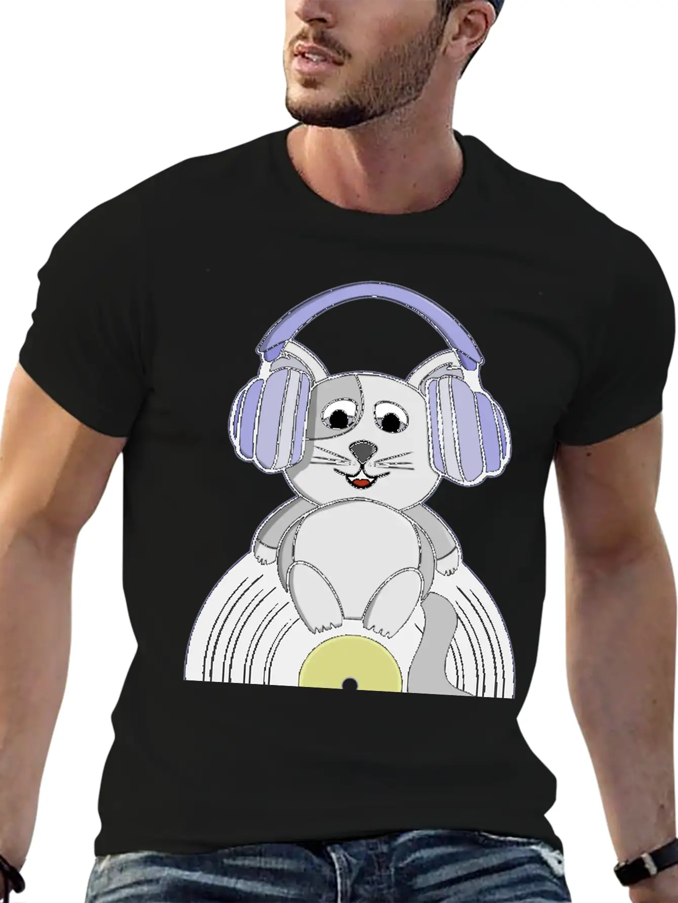 Nostalgic Kitten Who Loves Vinyl Records Essential Unisex Summer Tee – Soft Cotton Casual Fit