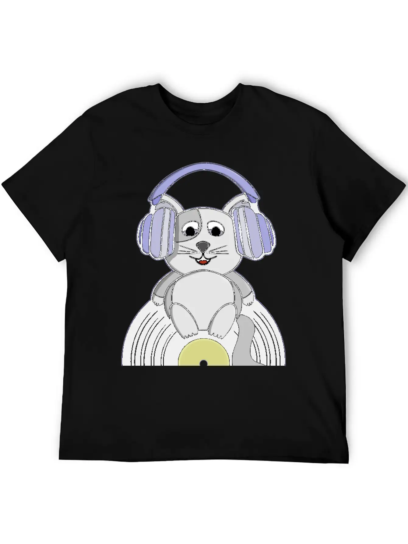 Nostalgic Kitten Who Loves Vinyl Records Essential Unisex Summer Tee – Soft Cotton Casual Fit