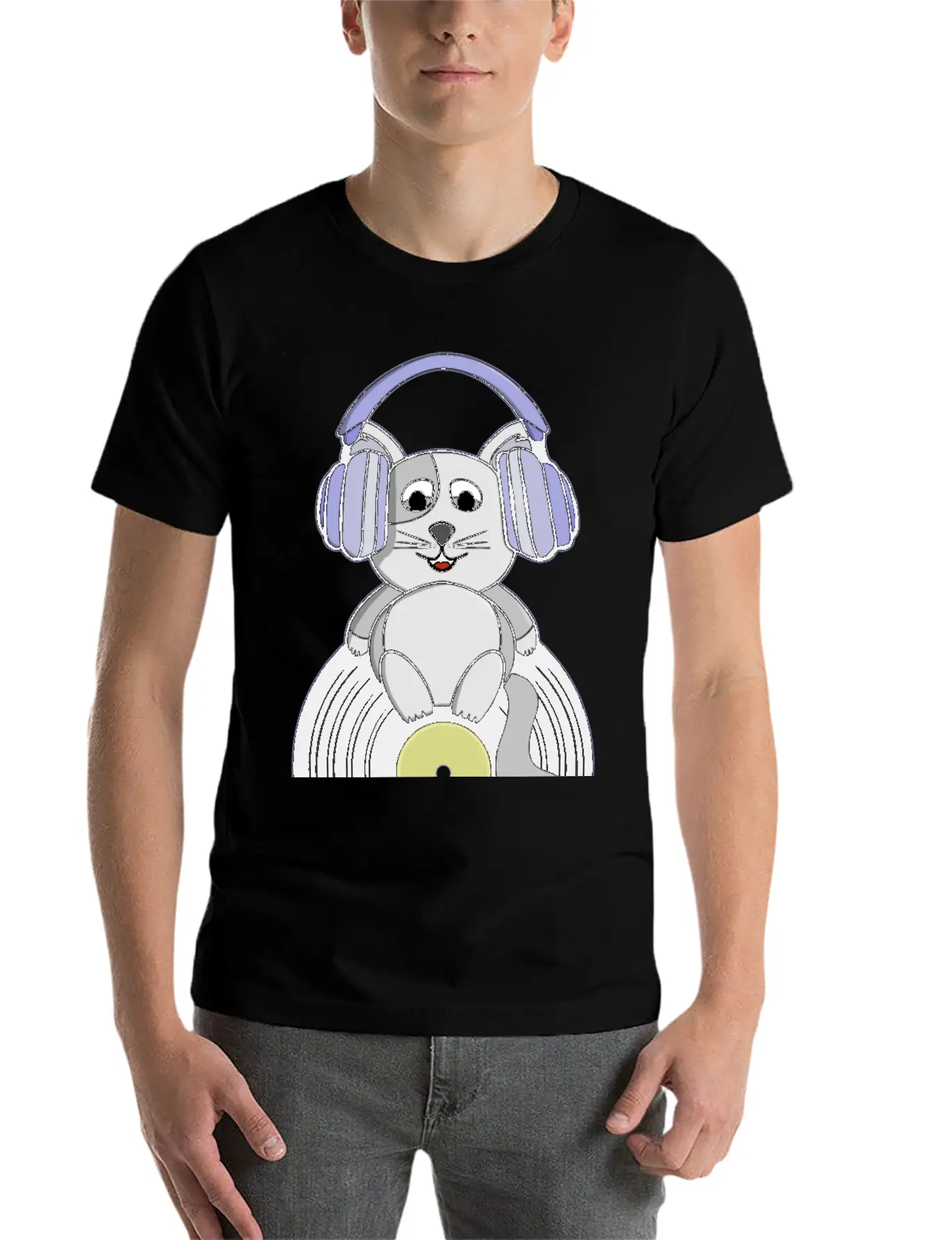 Nostalgic Kitten Who Loves Vinyl Records Essential Unisex Summer Tee – Soft Cotton Casual Fit